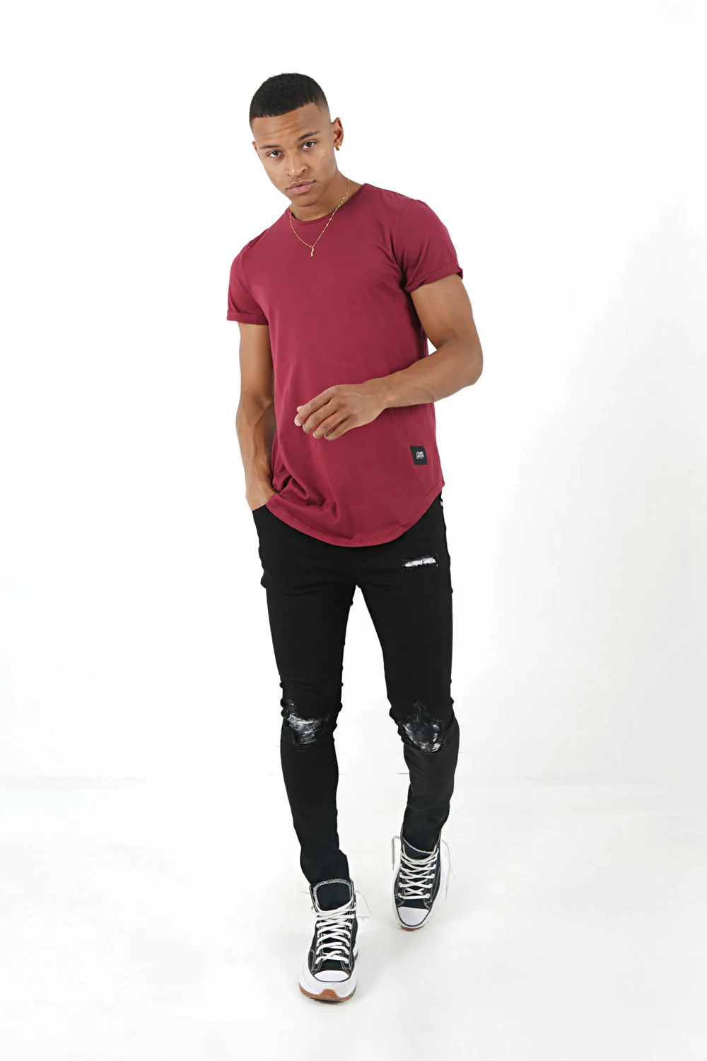 T-shirt bas arrondi Rouge bordeaux - Image 2