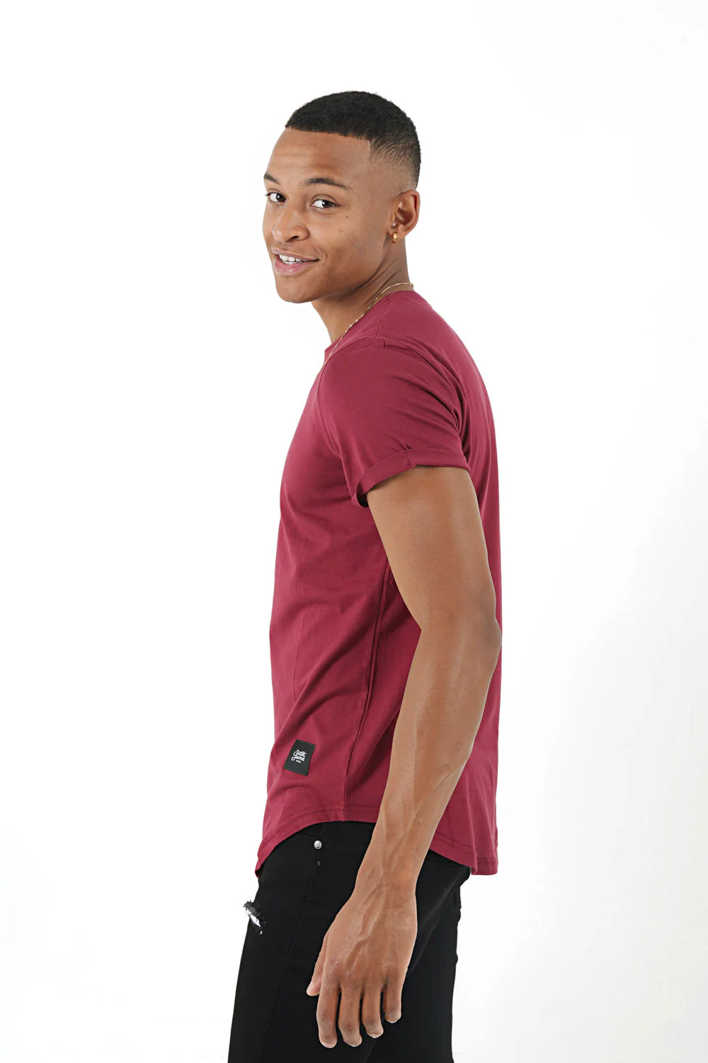 T-shirt bas arrondi Rouge bordeaux - Image 4