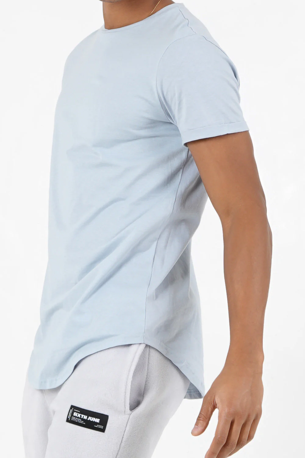 T-shirt bas arrondi long Bleu clair - Image 3