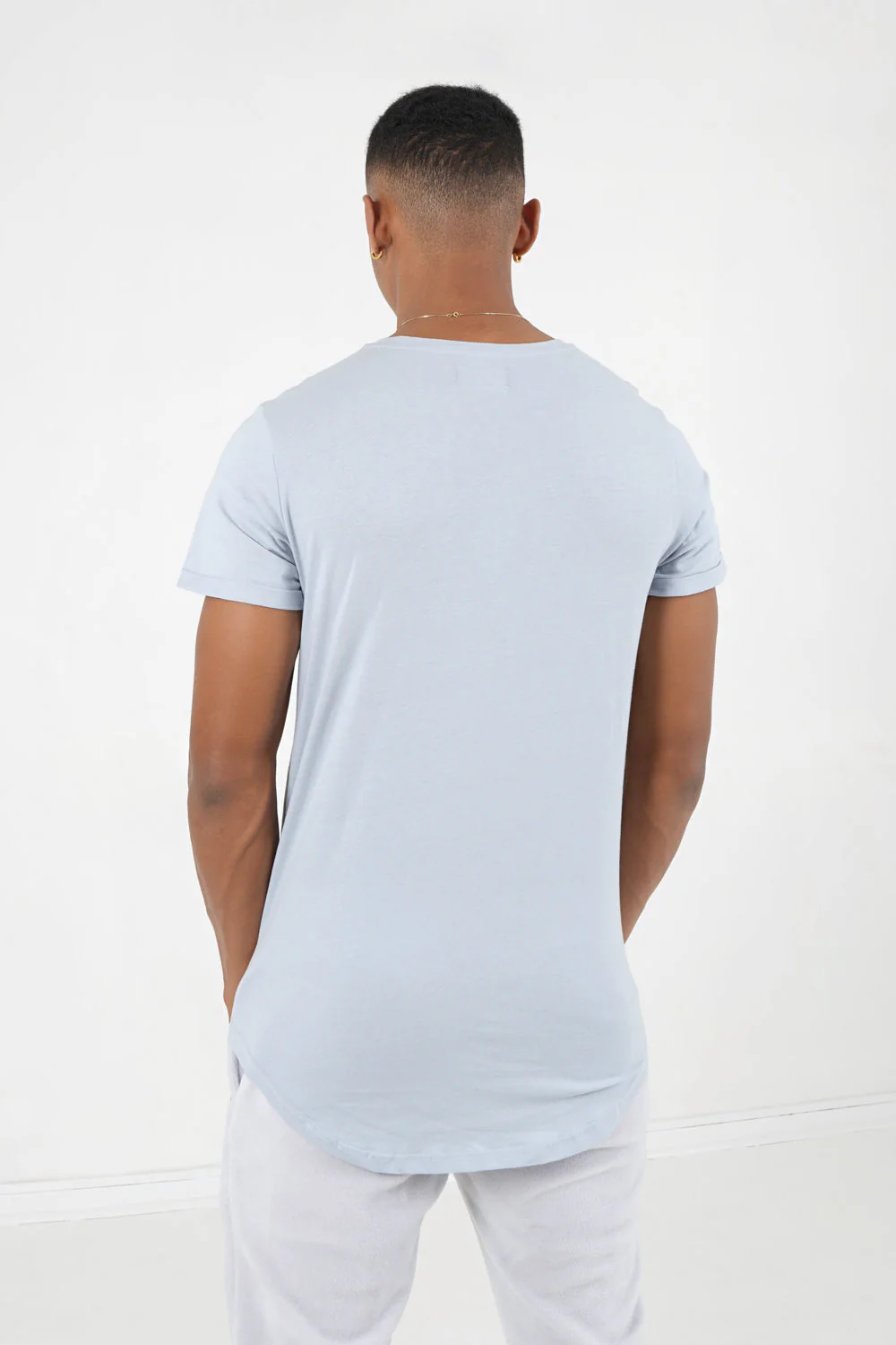 T-shirt bas arrondi long Bleu clair - Image 5