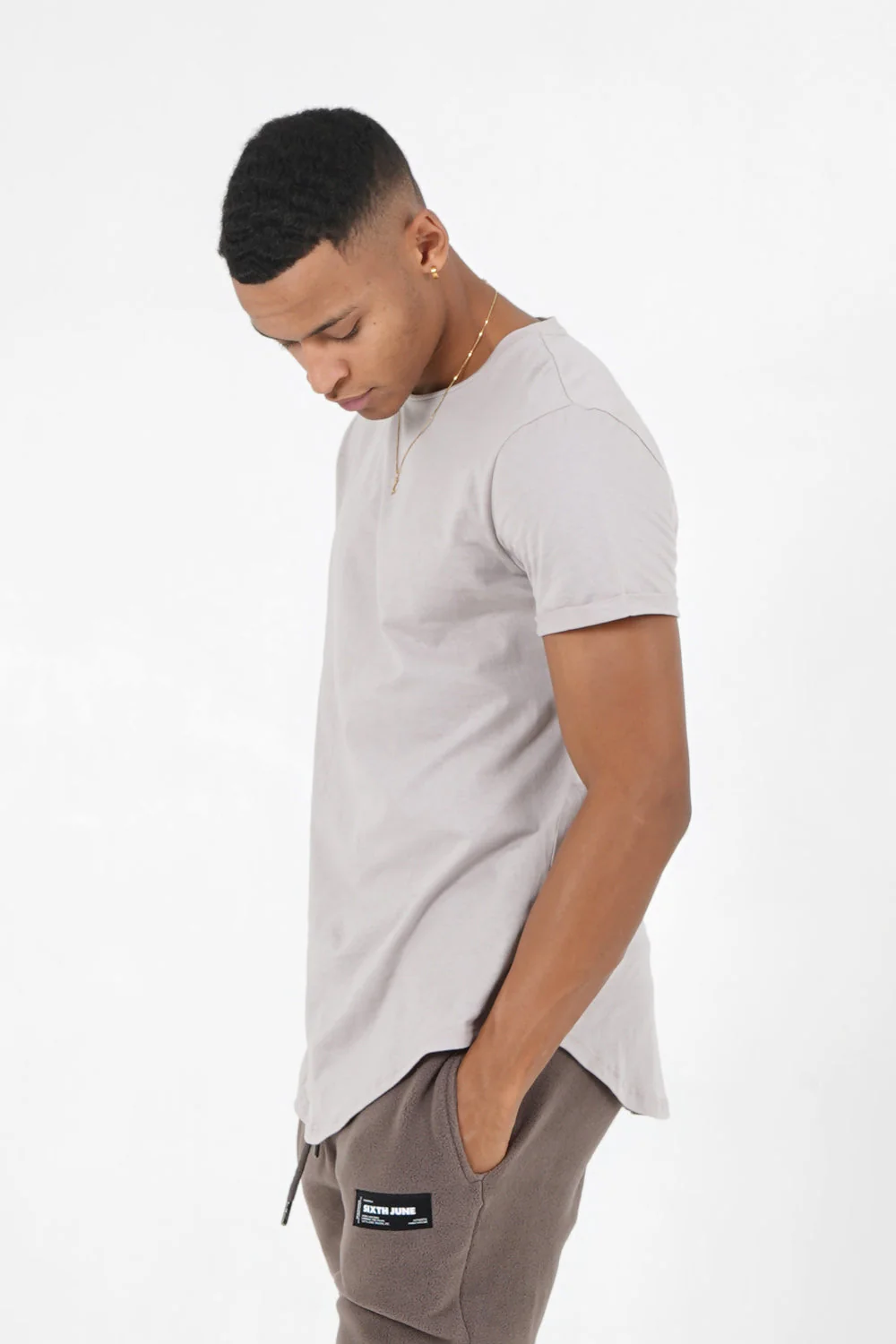 T-shirt bas arrondi long Taupe - Image 4
