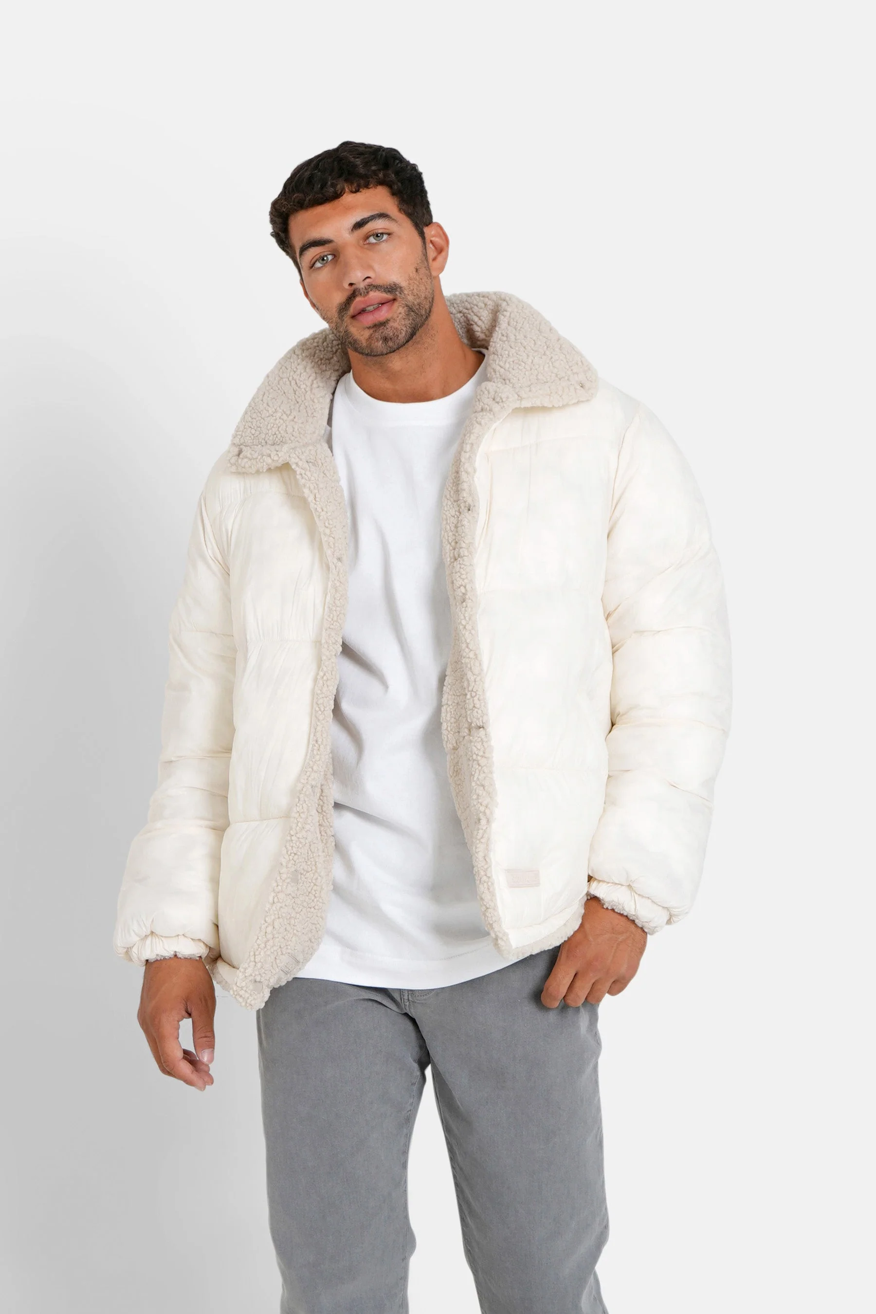 Manteau court réversible sherpa Beige clair - Image 4