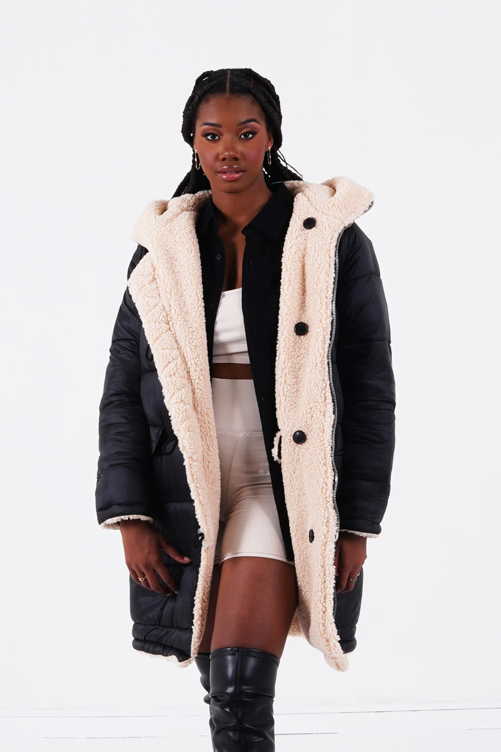 Doudoune longue réversible sherpa Beige - Image 2