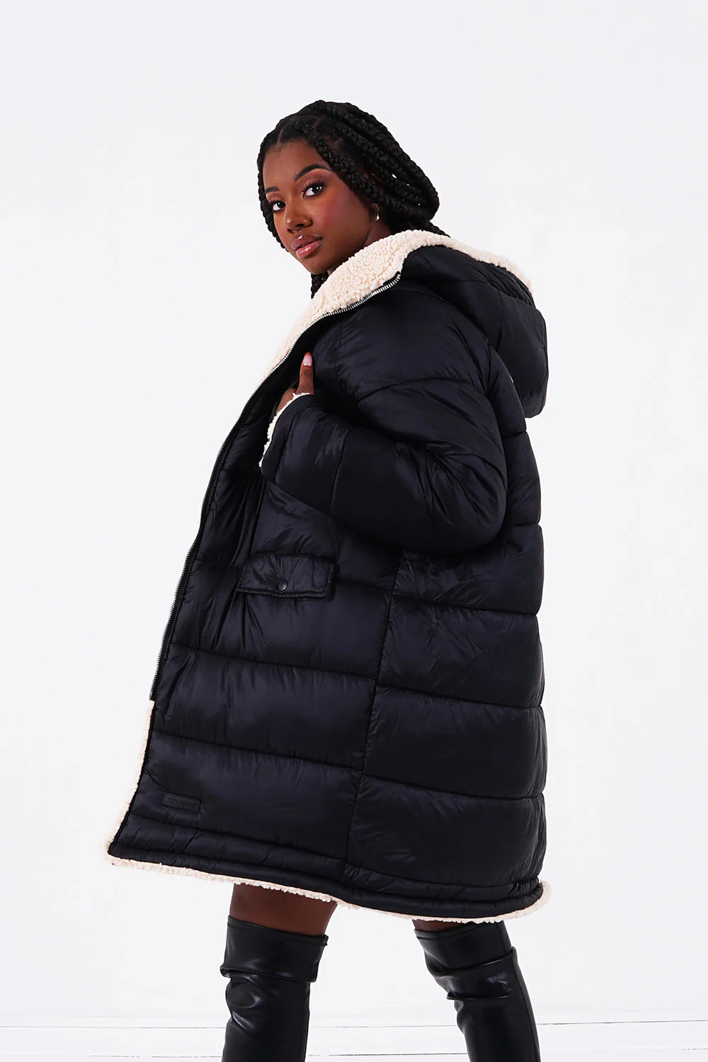 Doudoune longue réversible sherpa Beige - Image 3