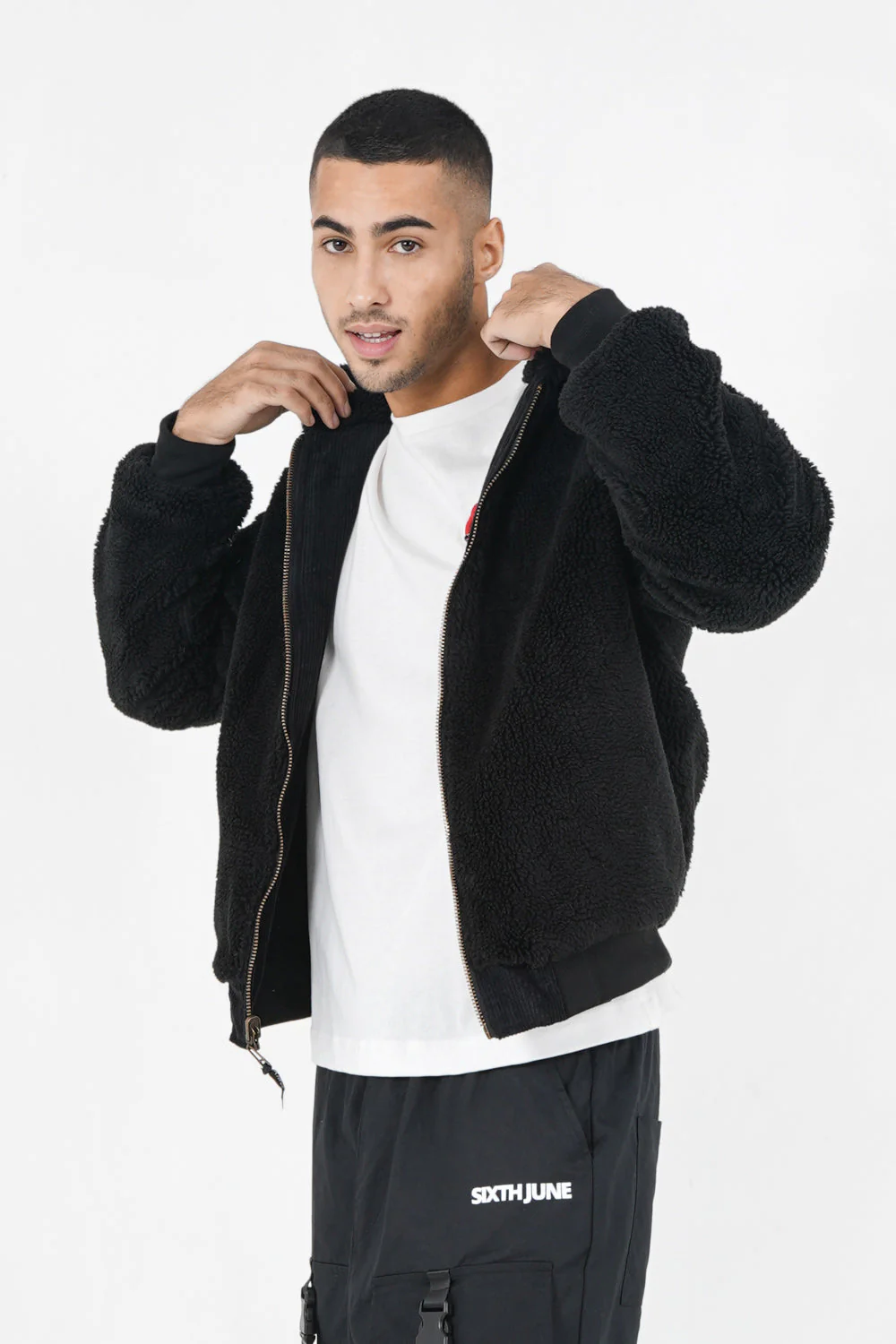 Veste velours sherpa réversible Noir - Image 3