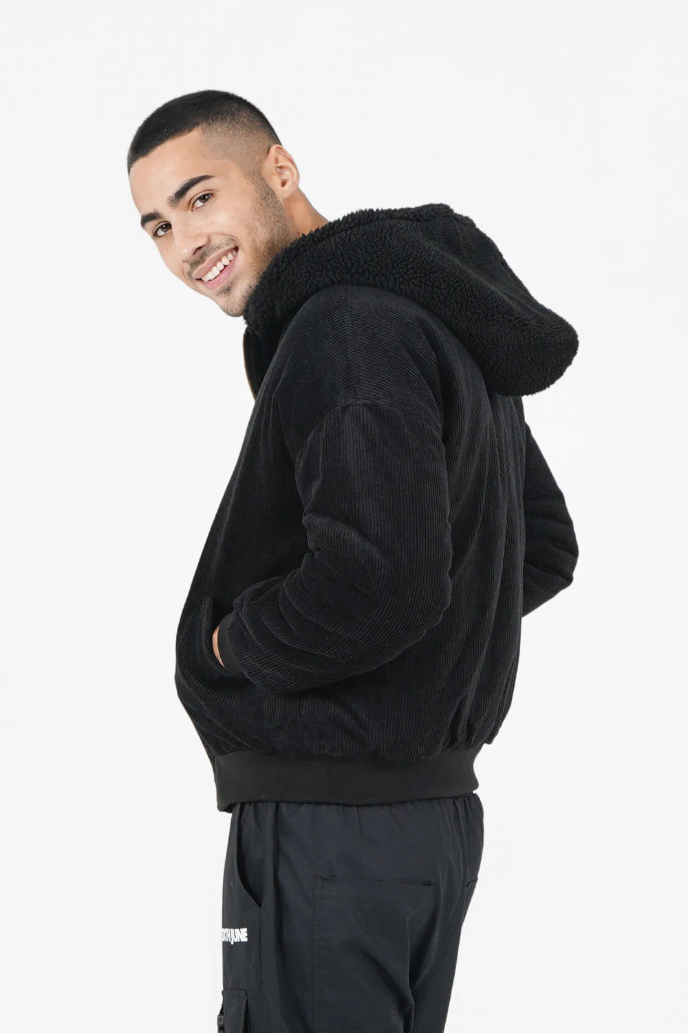 Veste velours sherpa réversible Noir - Image 4