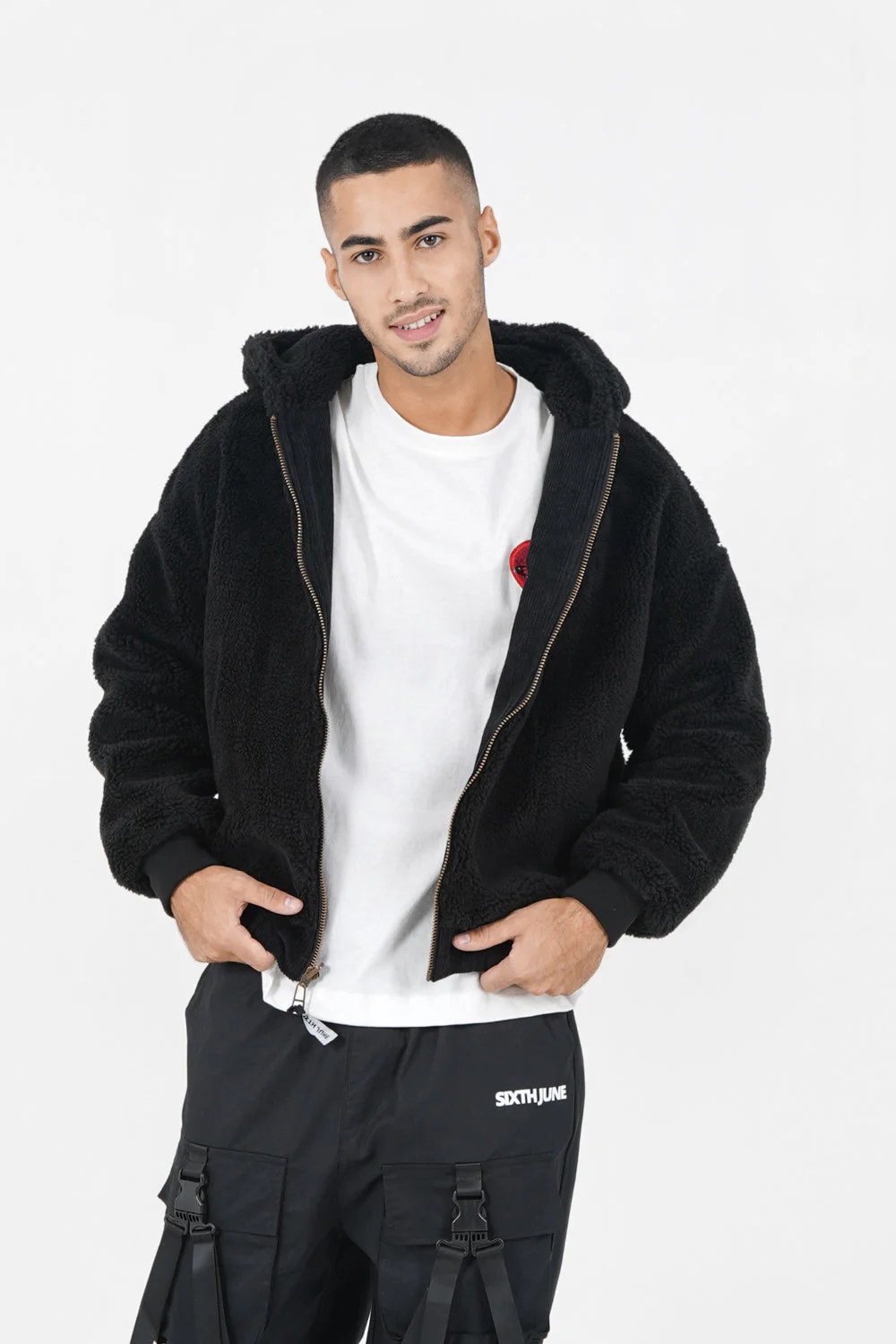 Veste velours sherpa réversible Noir - Image 6