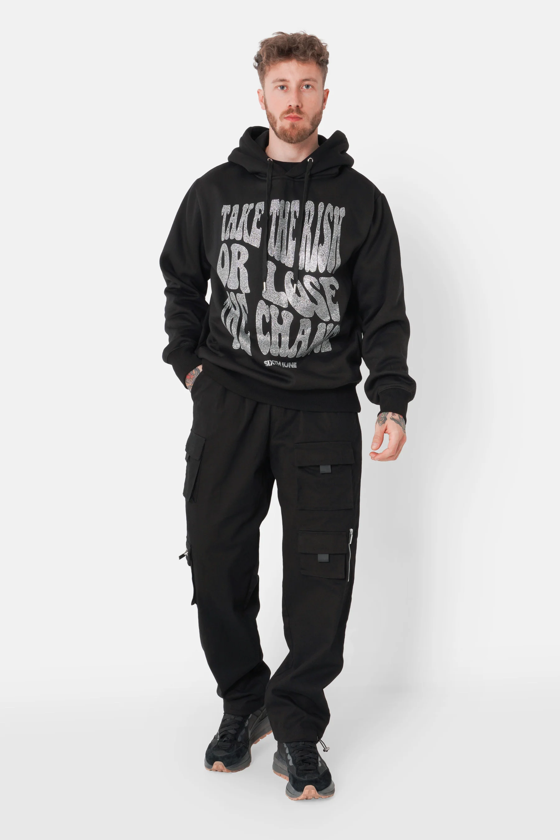Sweatshirt capuche texte strass Noir - Image 2