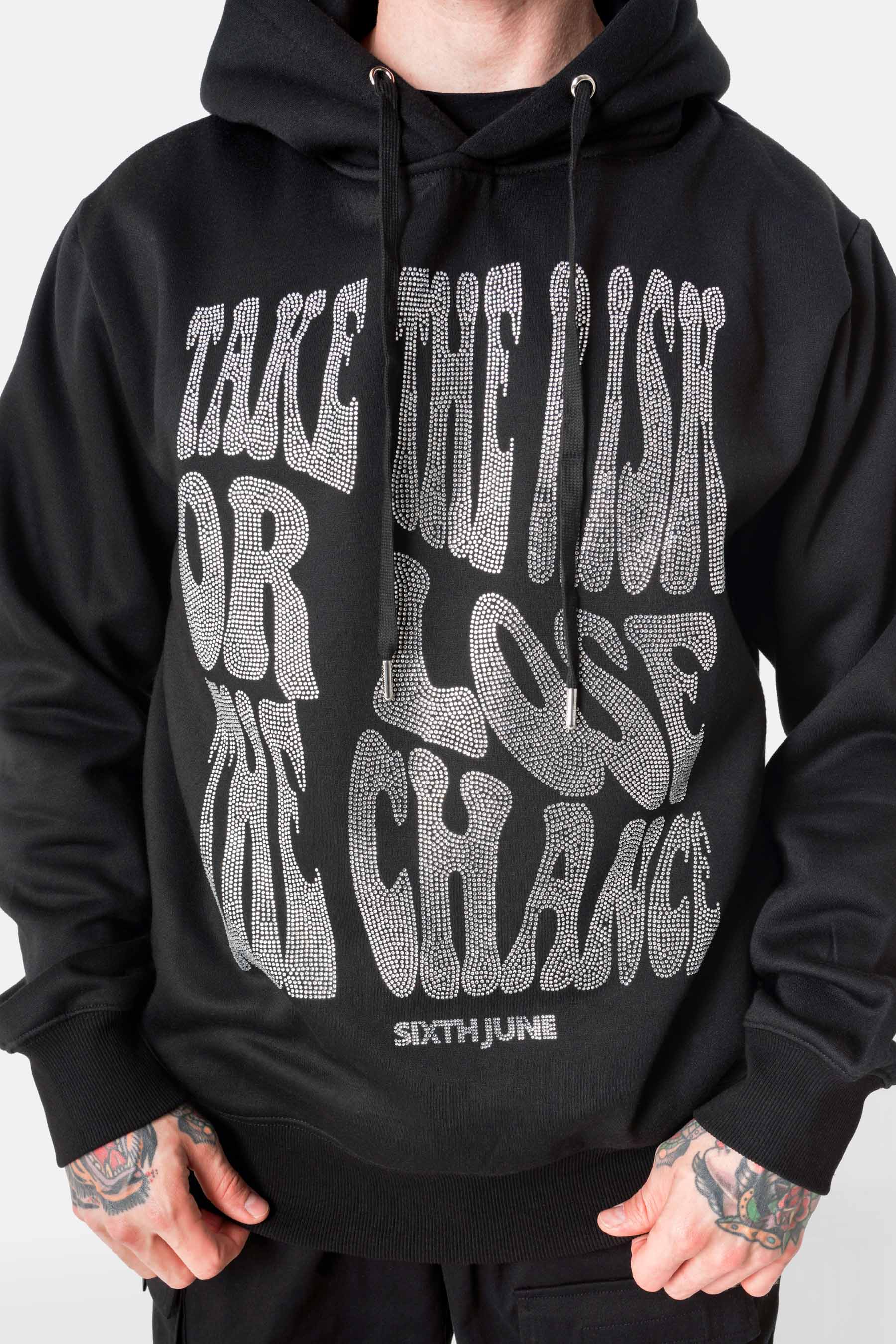 Sweatshirt capuche texte strass Noir - Image 3