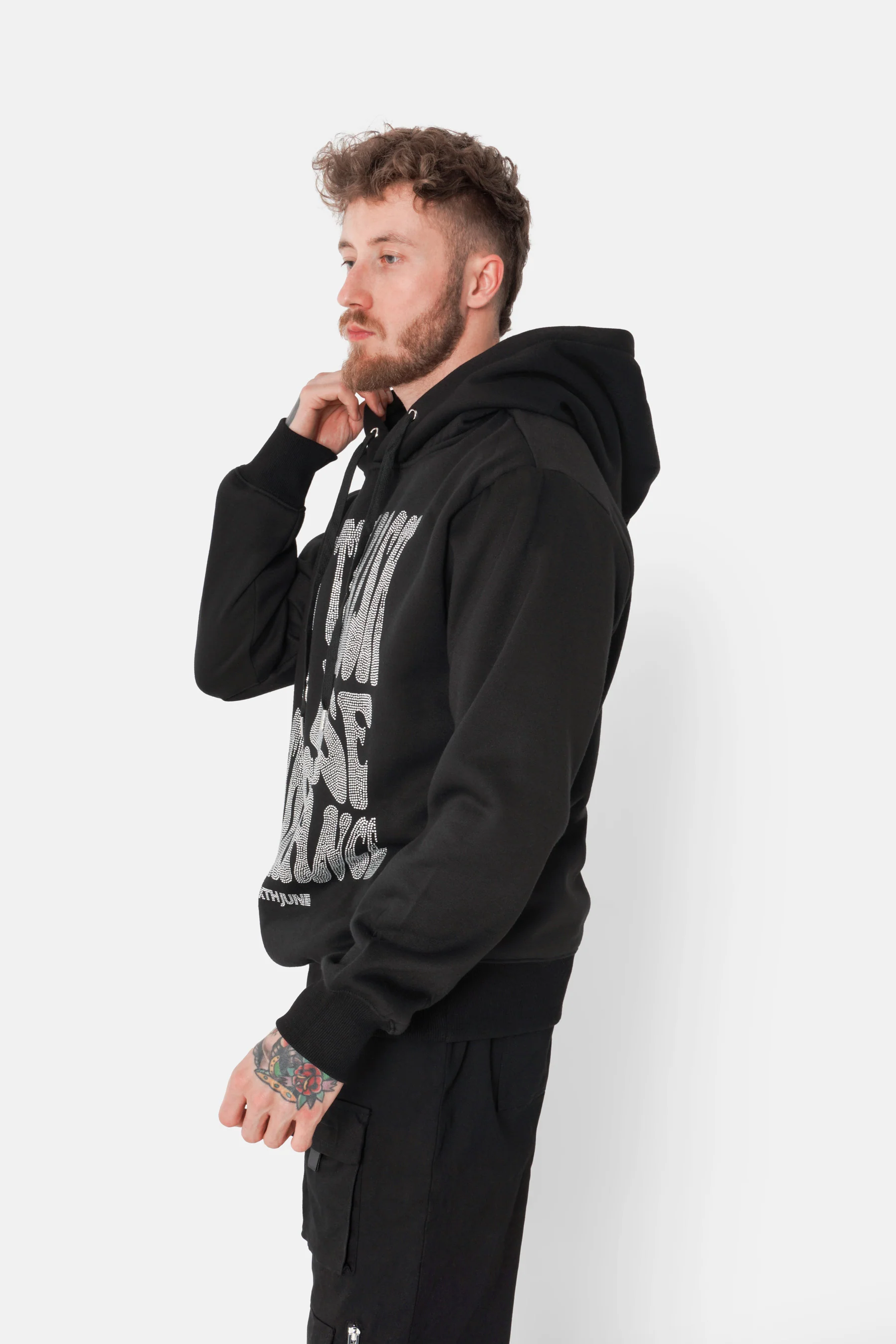 Sweatshirt capuche texte strass Noir - Image 4