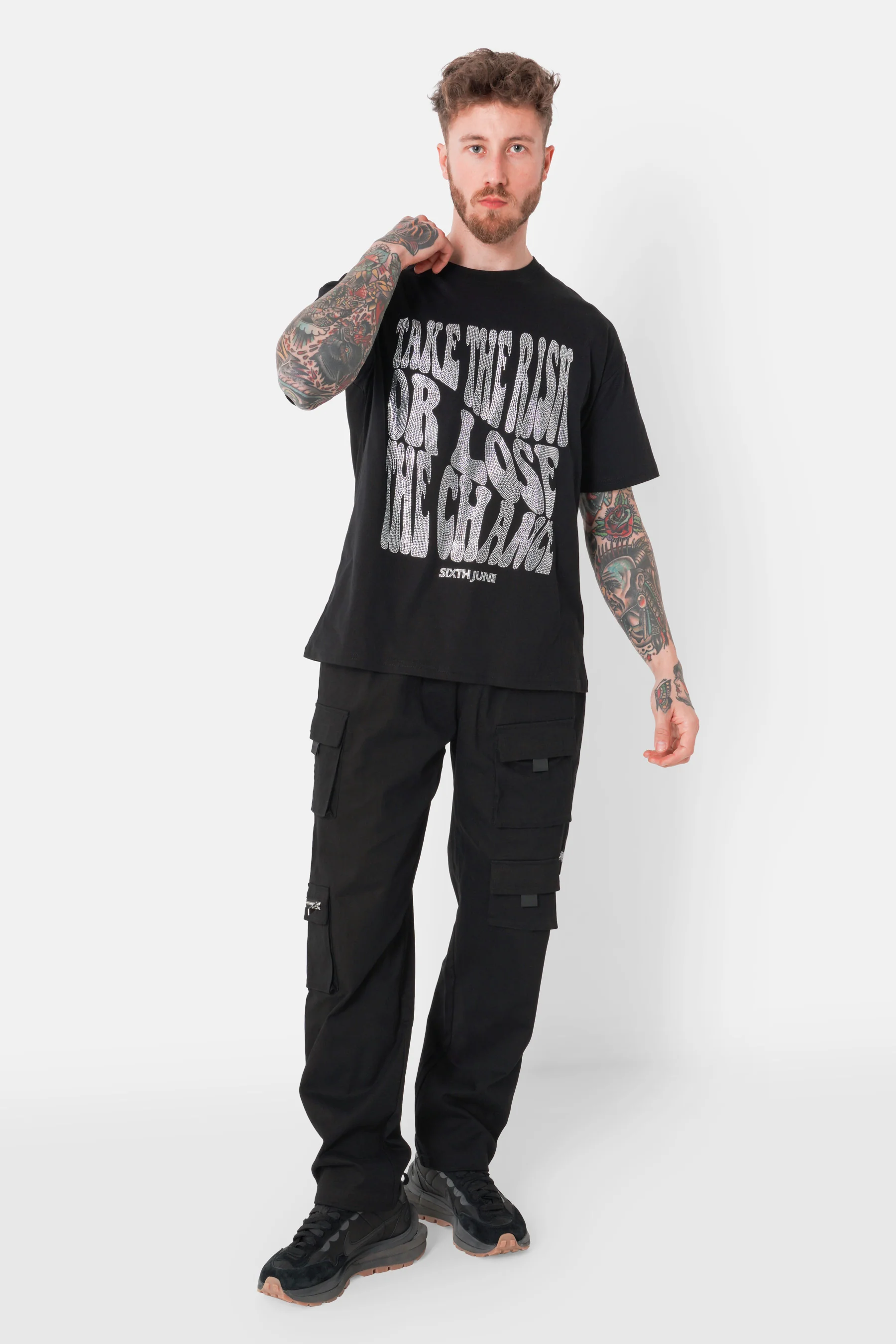 T-shirt texte strass Noir - Image 2