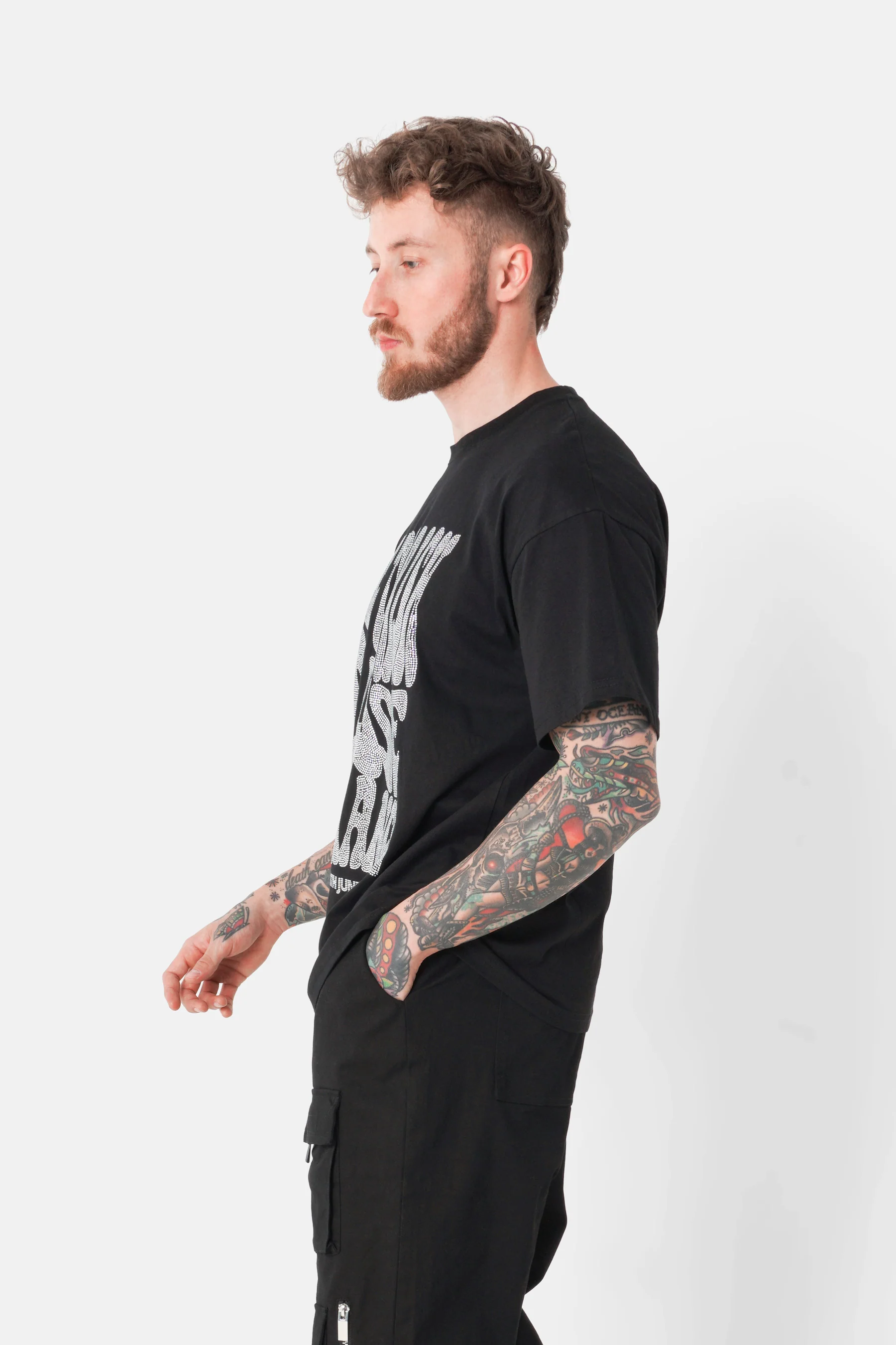 T-shirt texte strass Noir - Image 3