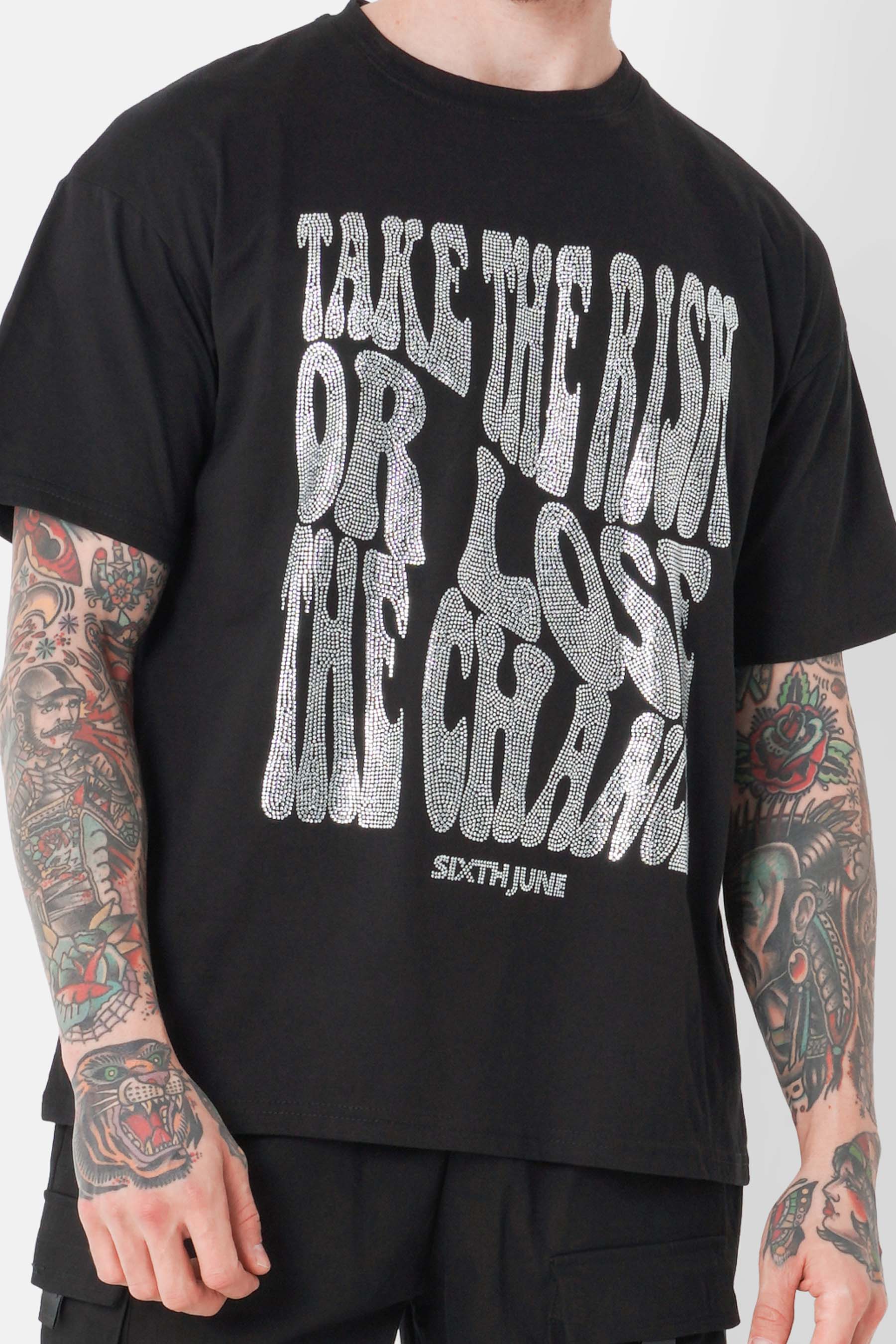 T-shirt texte strass Noir - Image 4