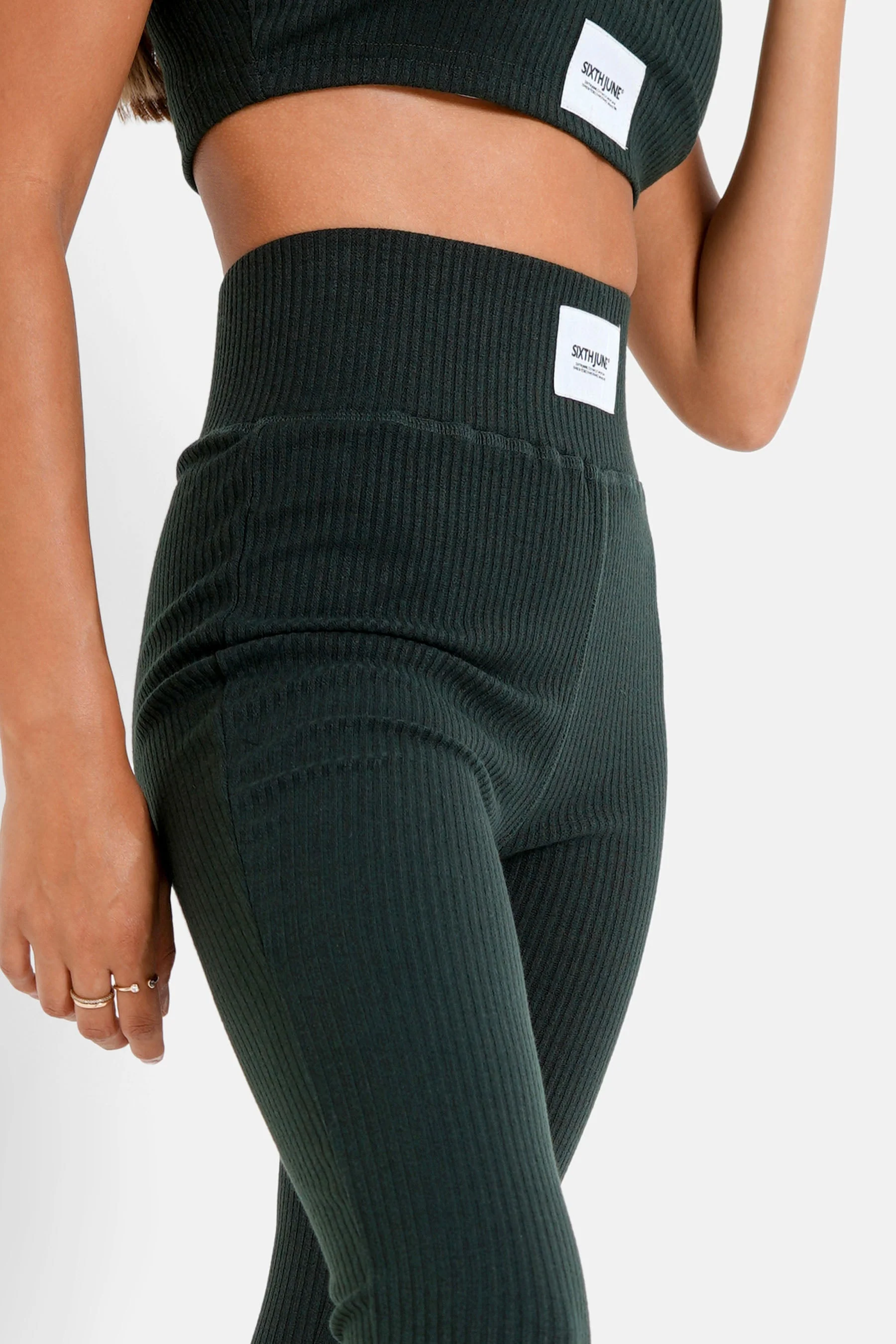 Legging côtelé satiné Vert foncé - Image 3