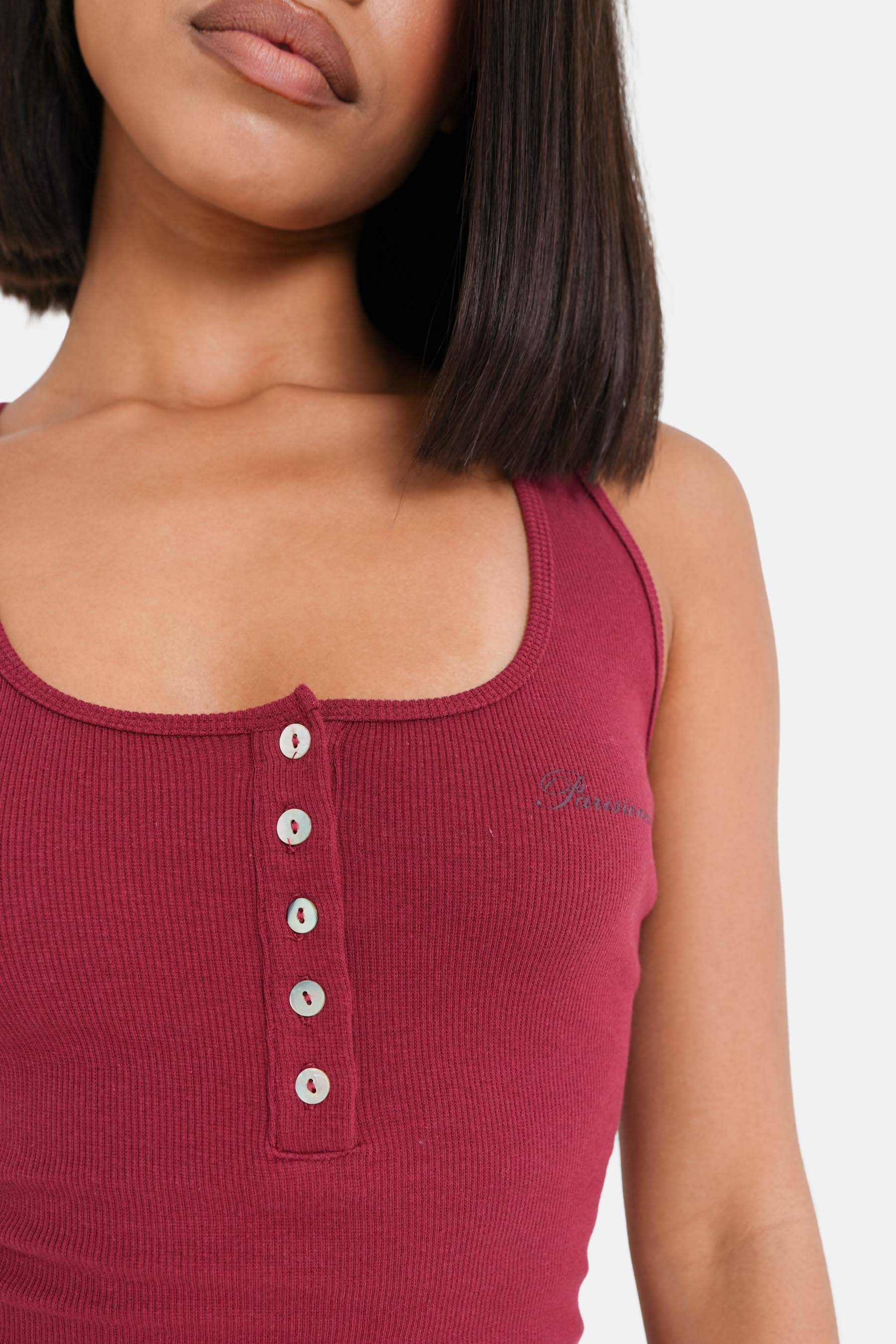 Robe côtelée boutons Rouge foncé - Image 3