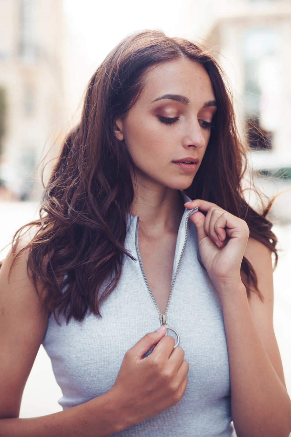 Robe côtelée zippée gris clair - Image 3