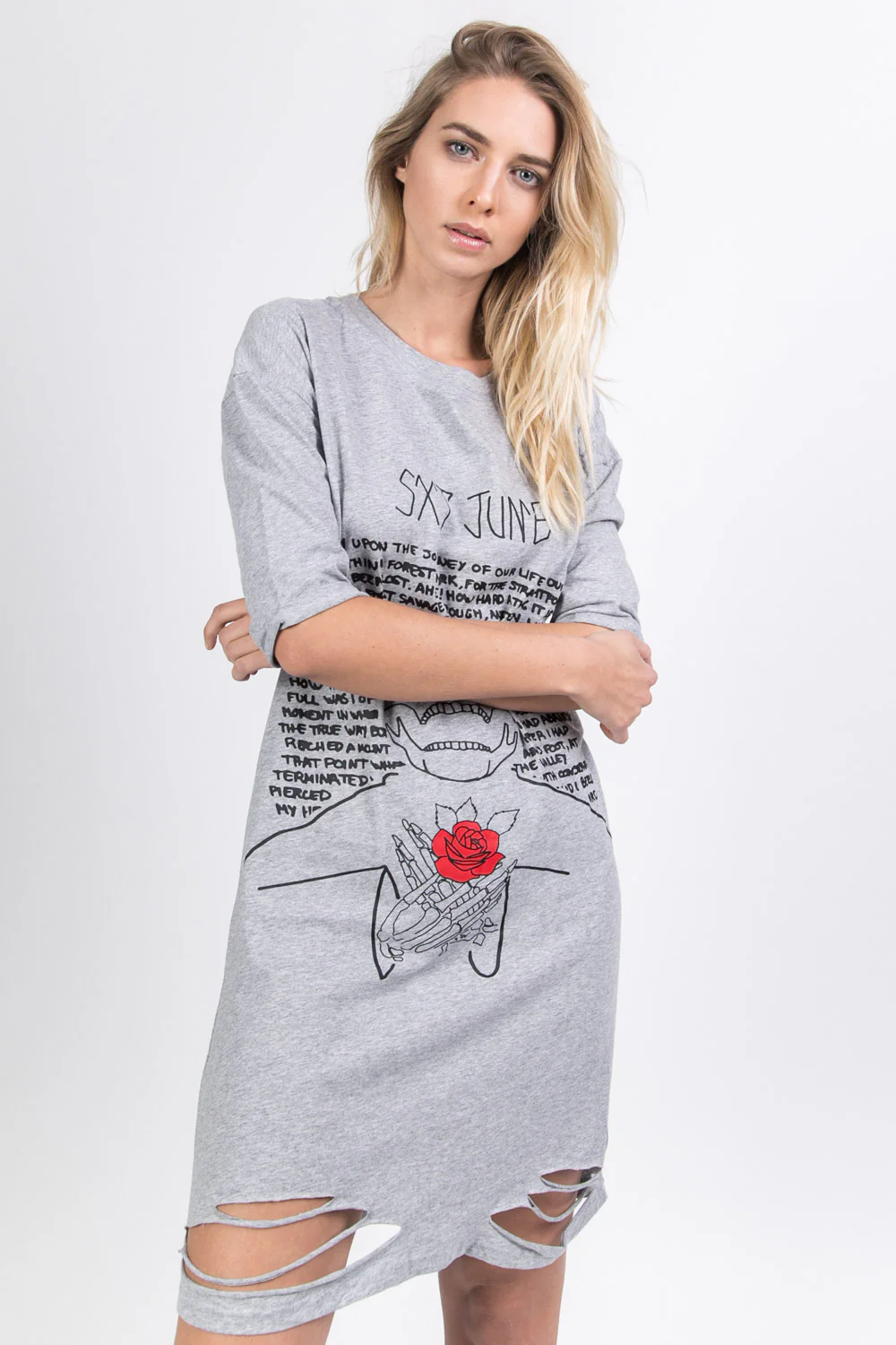 Robe déchirée imprimé tête de mort gris - Image 2