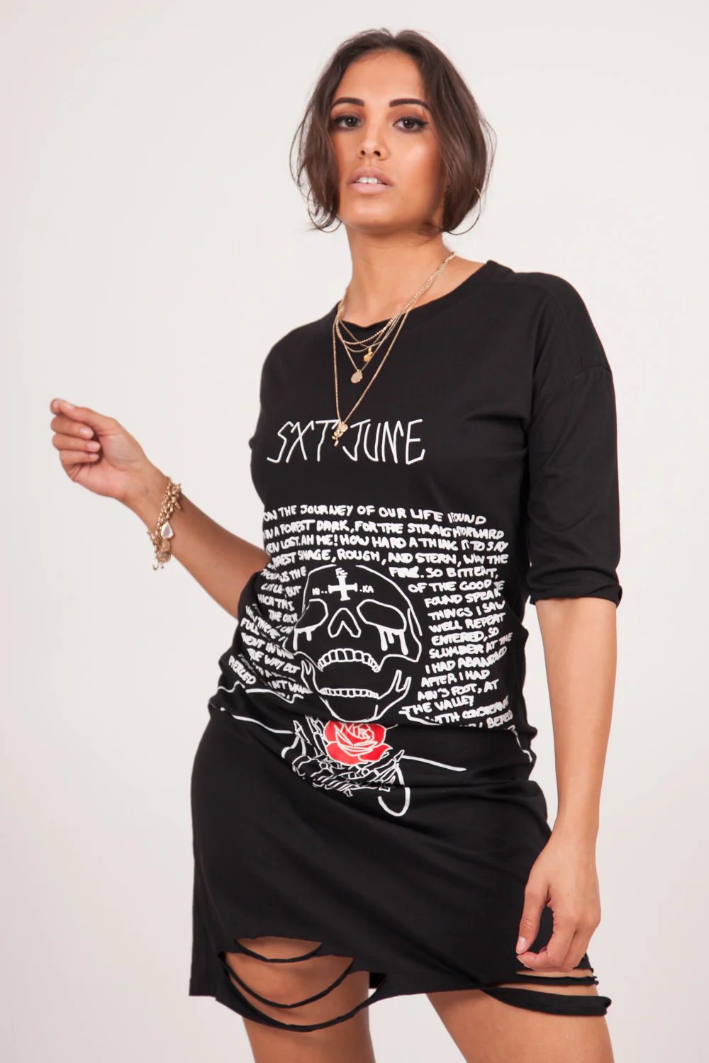 Robe déchirée imprimé tête de mort noir - Image 2
