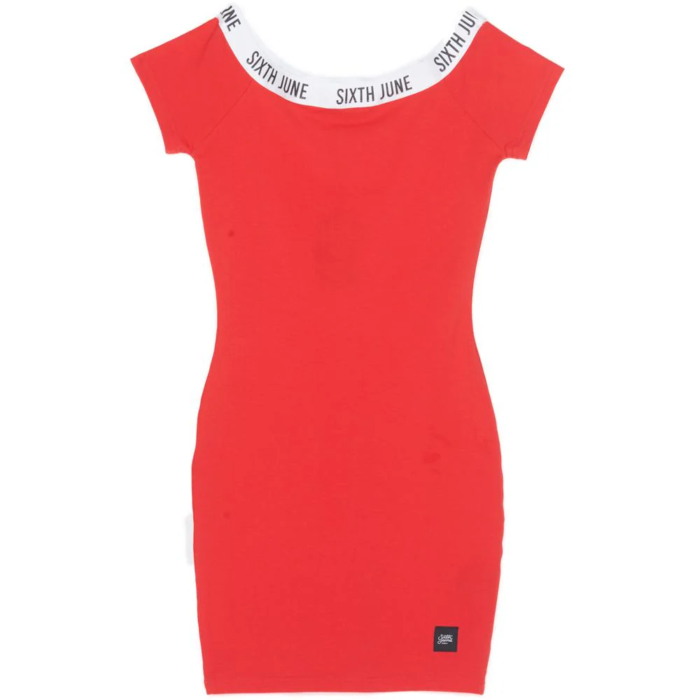 Robe épaules nues bande rouge - Image 5