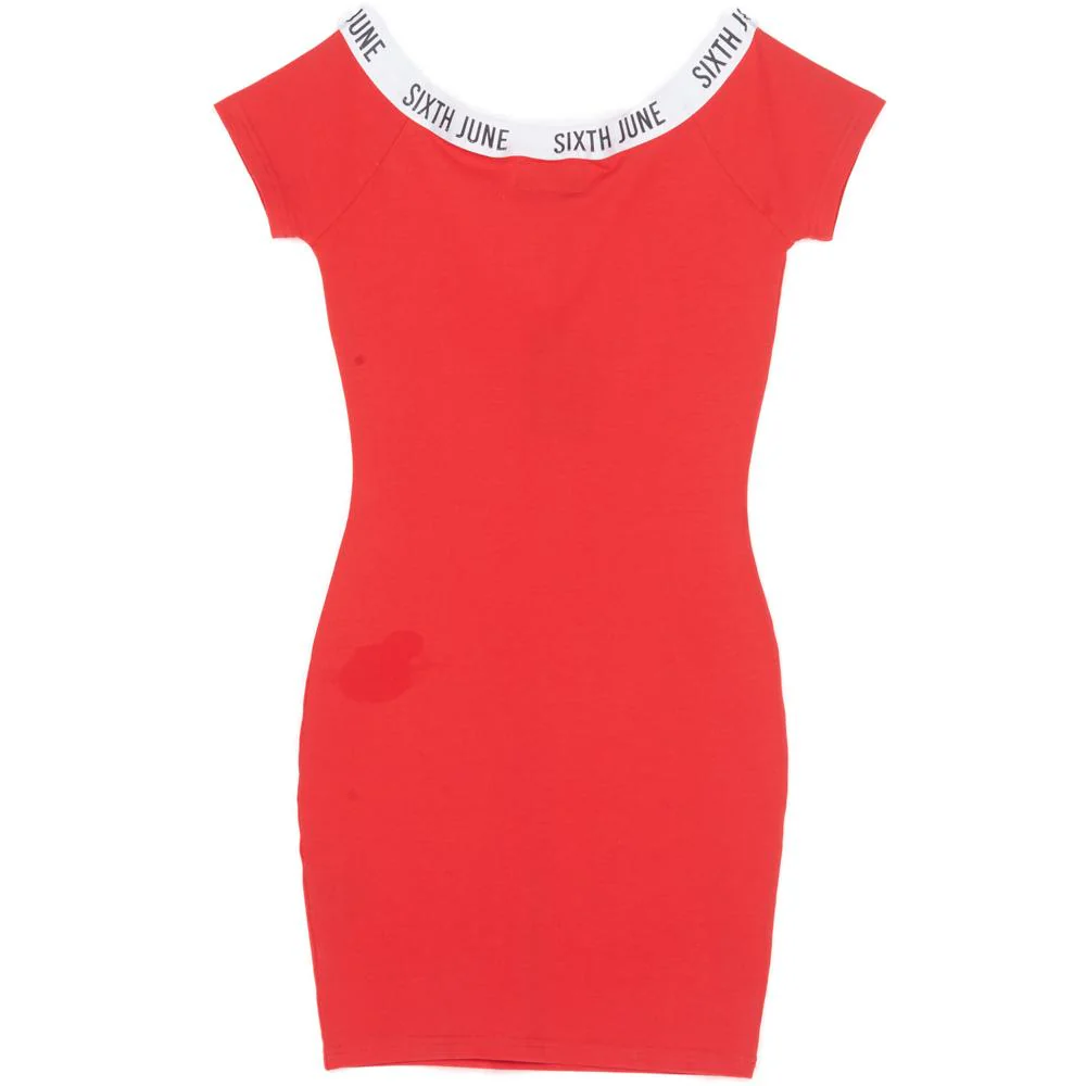 Robe épaules nues bande rouge - Image 6