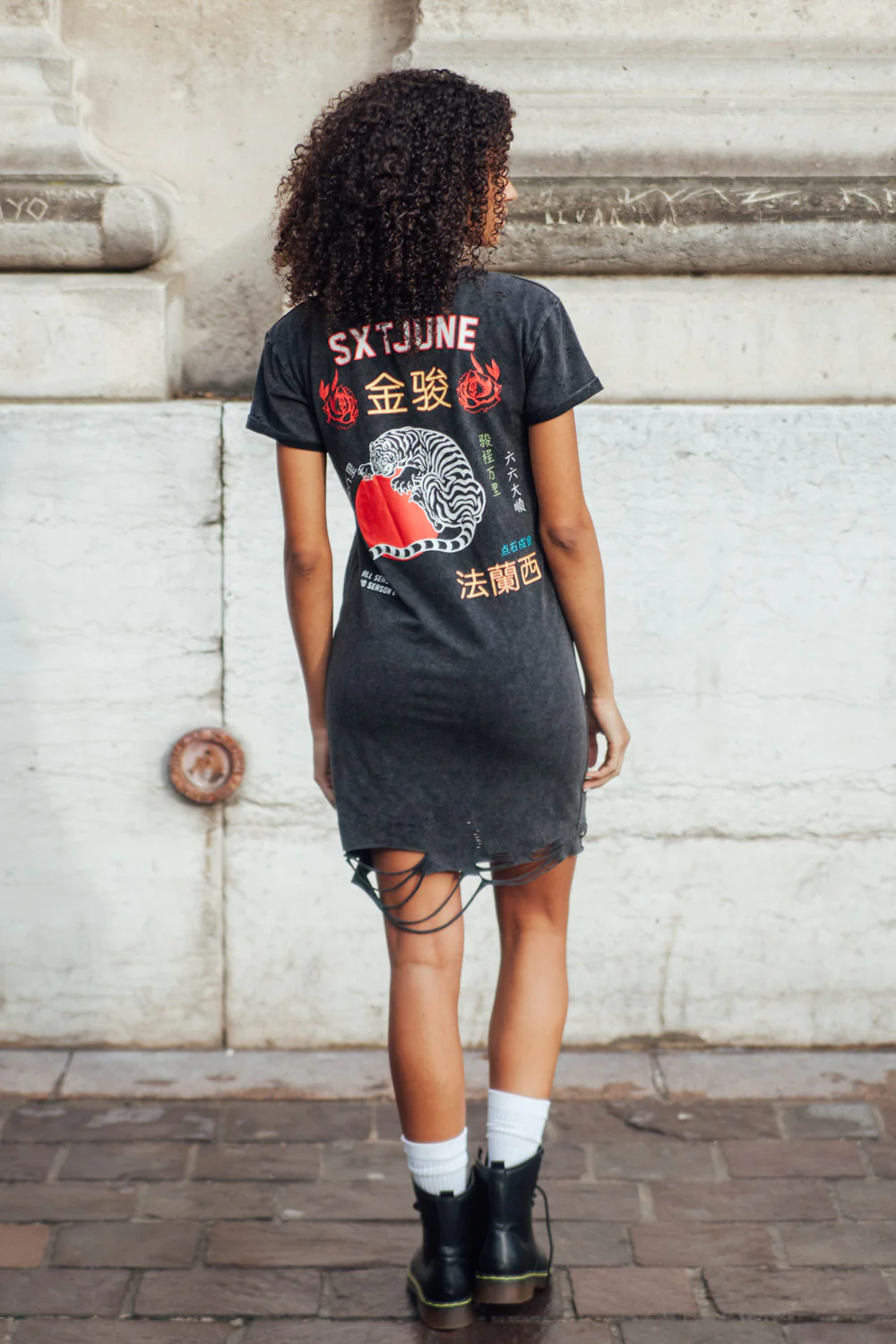 Robe imprimés chinois Femme noir destroy W2358VDR - Image 5