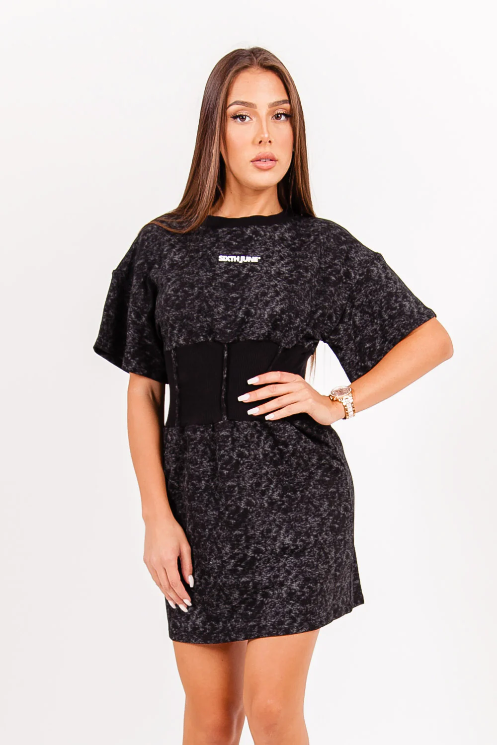 Robe t-shirt corset noir délavé - Image 2