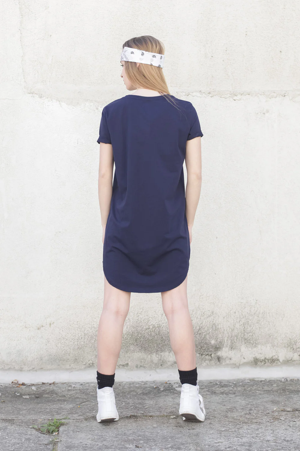 Robe t-shirt unie Femme bleu marine 1836V - Image 3