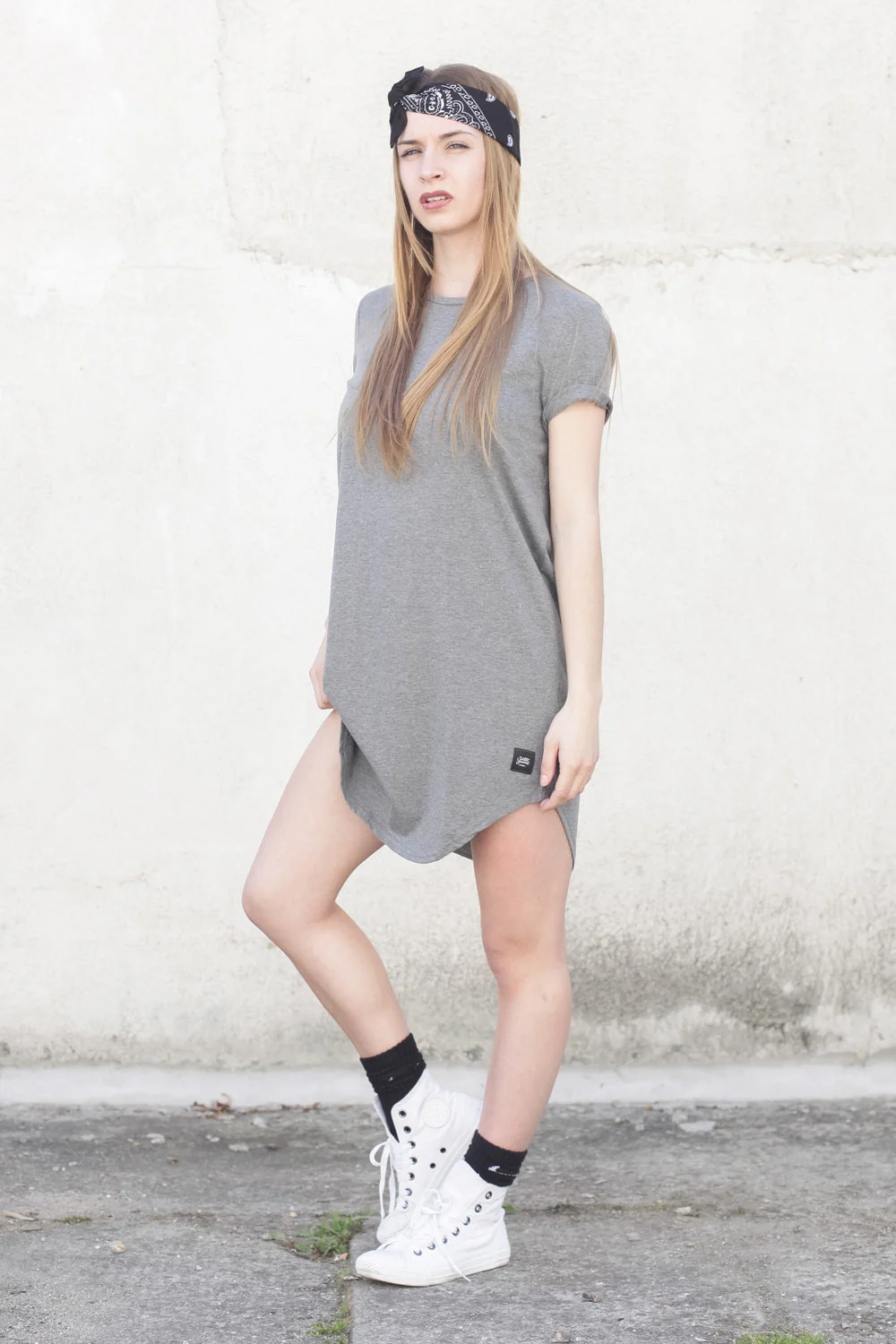 Robe t-shirt unie Femme gris 1836V - Image 4