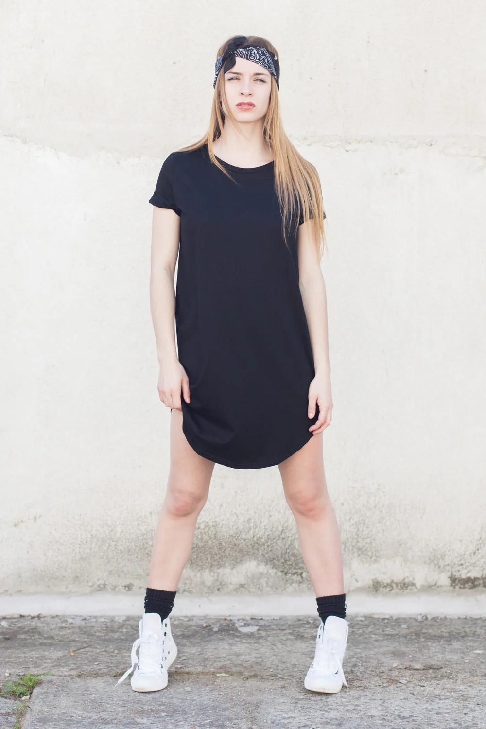 Robe t-shirt unie Femme noire 1836V - Image 2