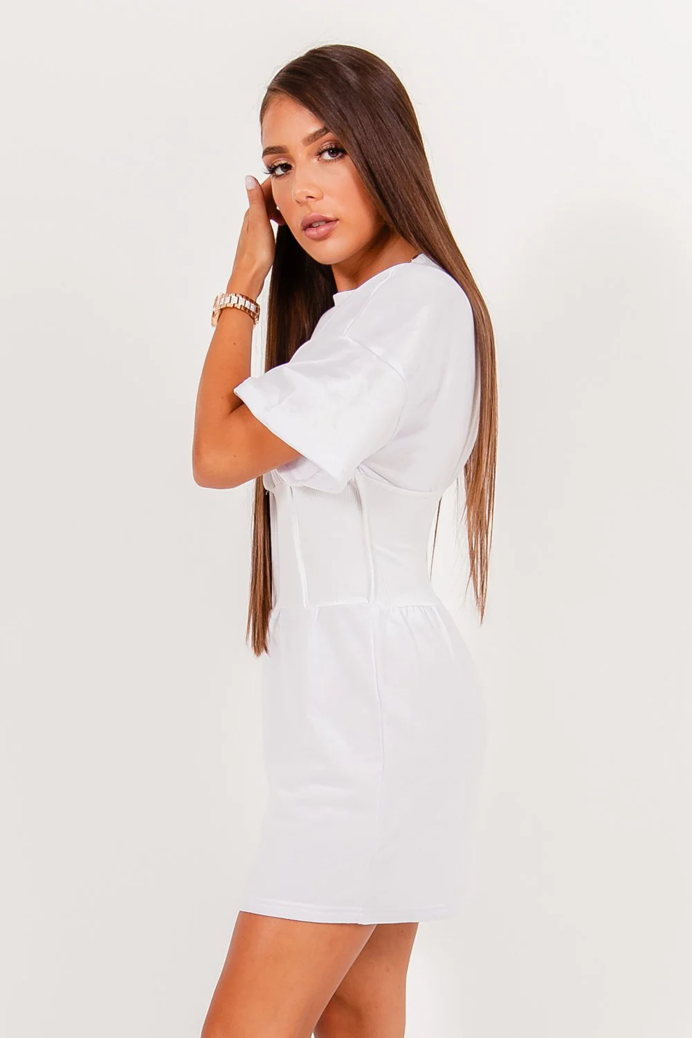 Robe t-shirt corset Blanc - Image 3