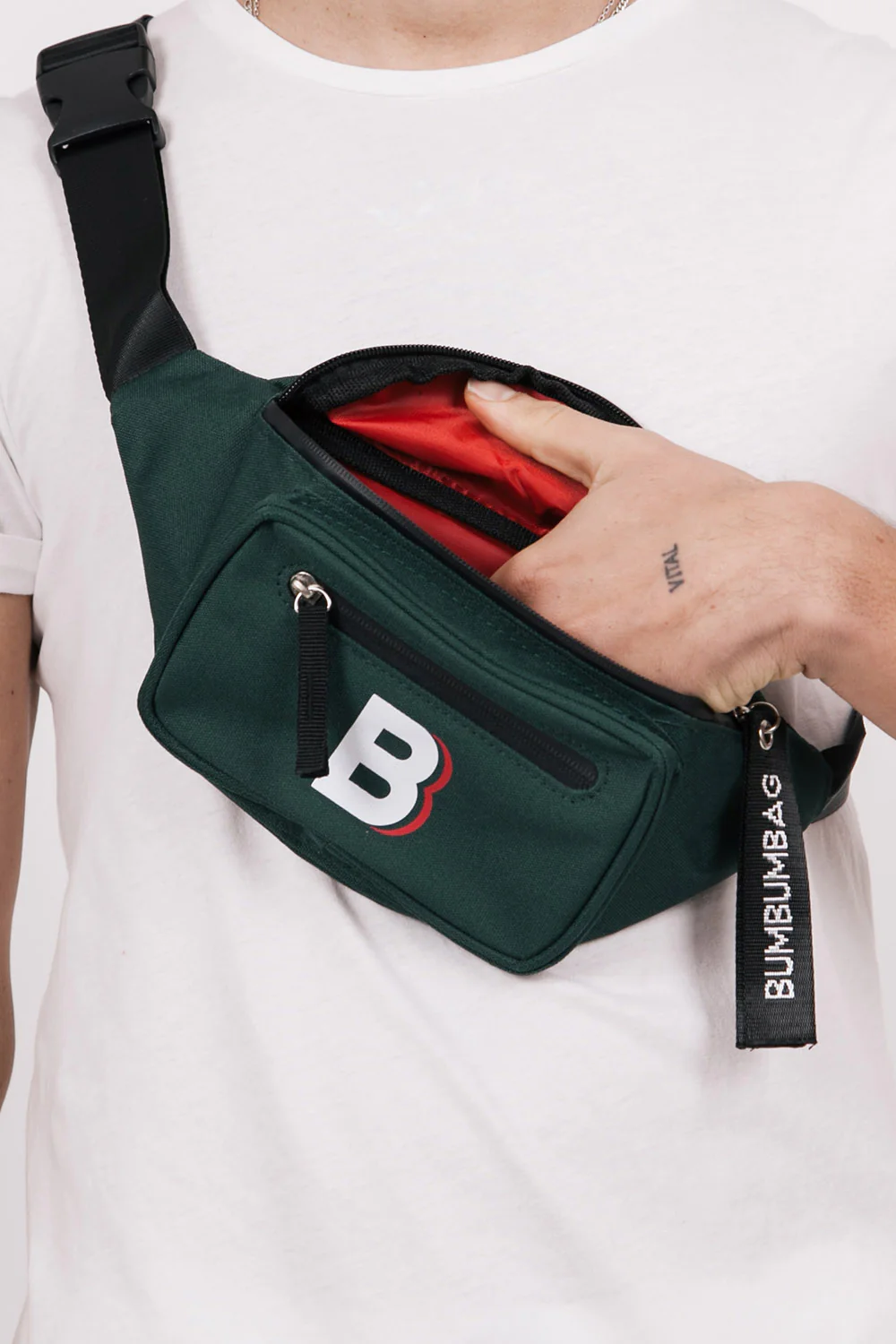 Sac banane logo double zips vert sapin - Image 2