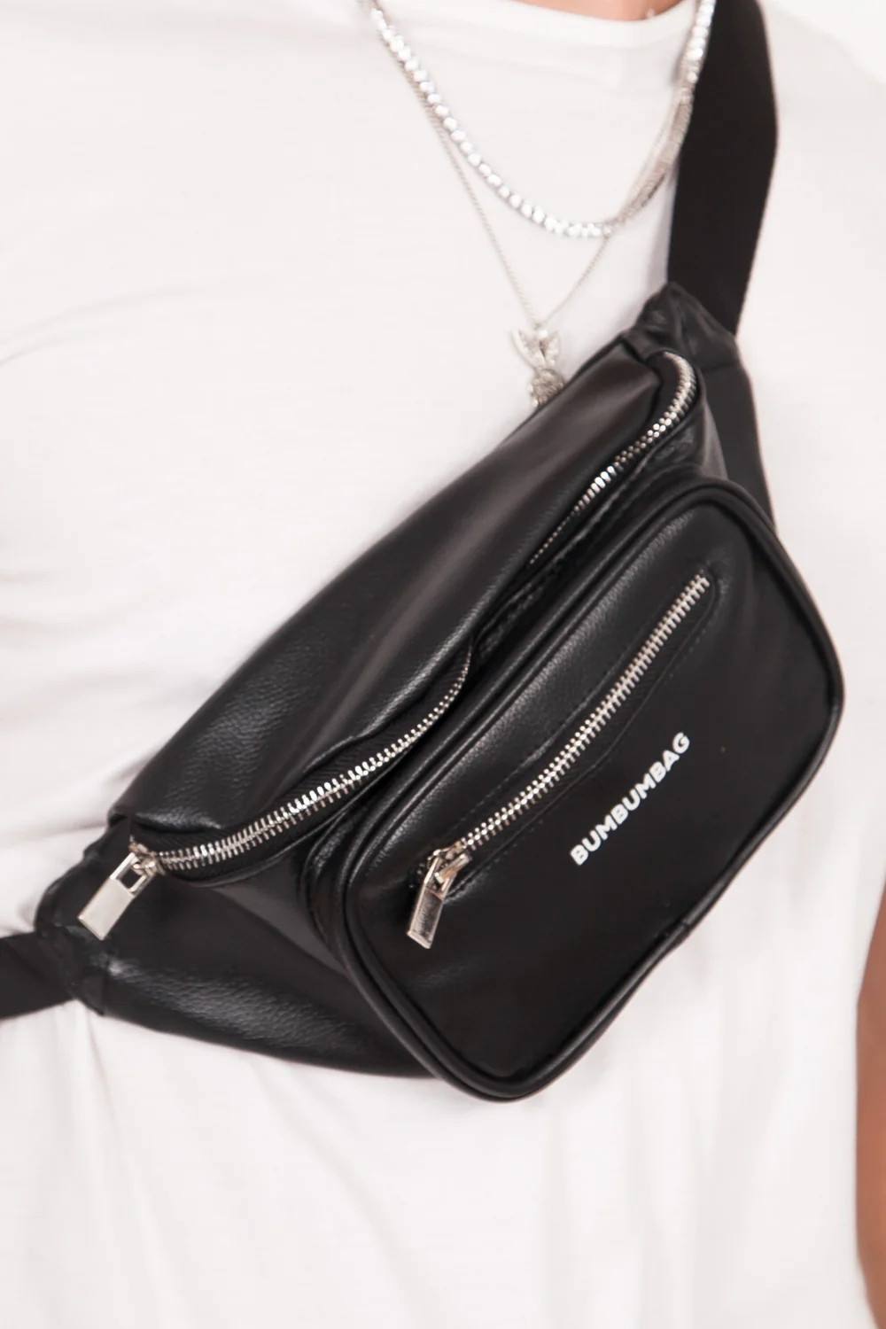 Sac banane simili cuir logo noir - Image 2