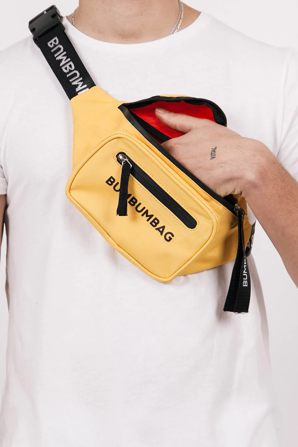 Sac banane texte double zips jaune - Image 2