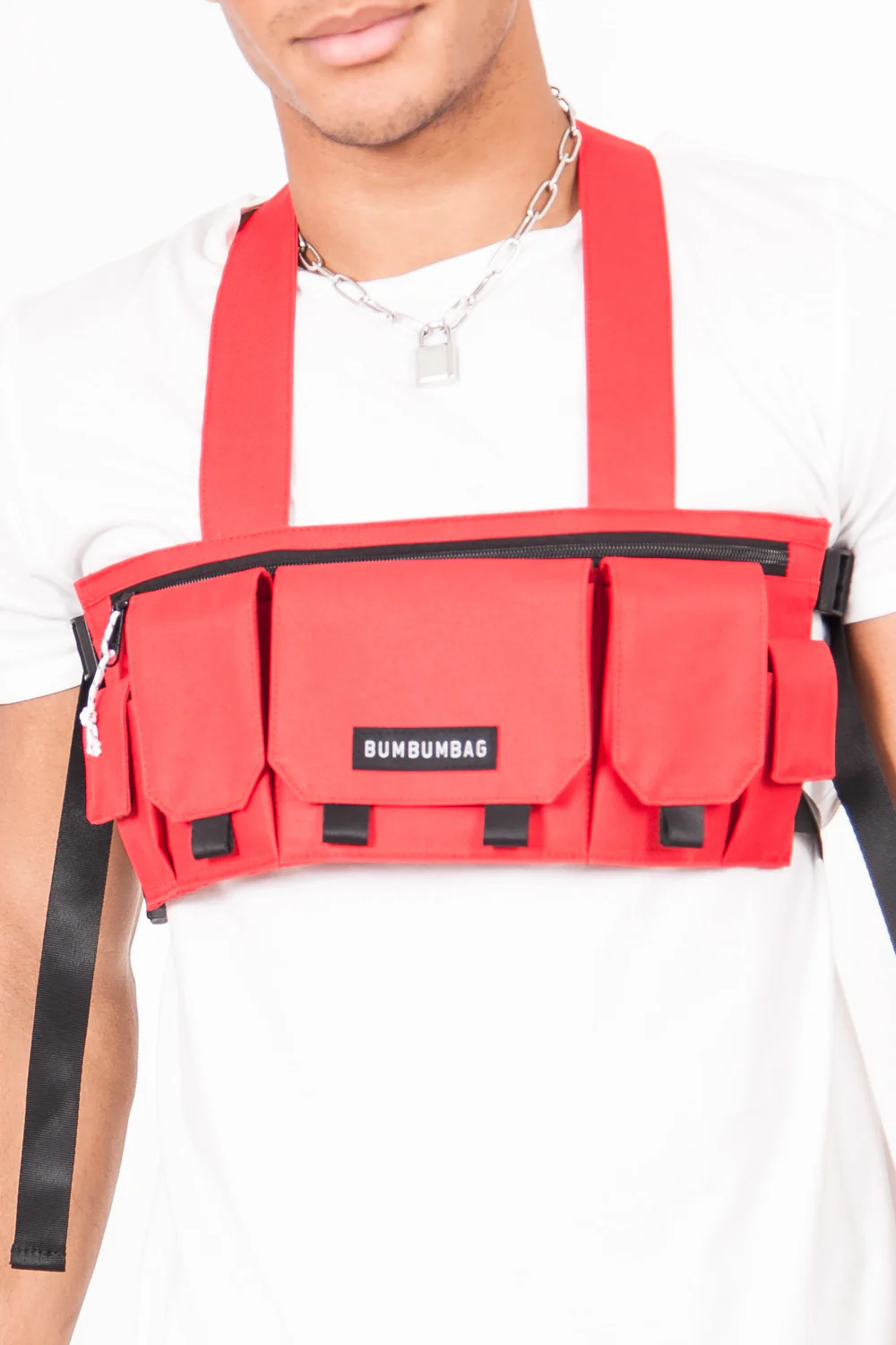 Sac poitrine multipoches texte rouge - Image 5