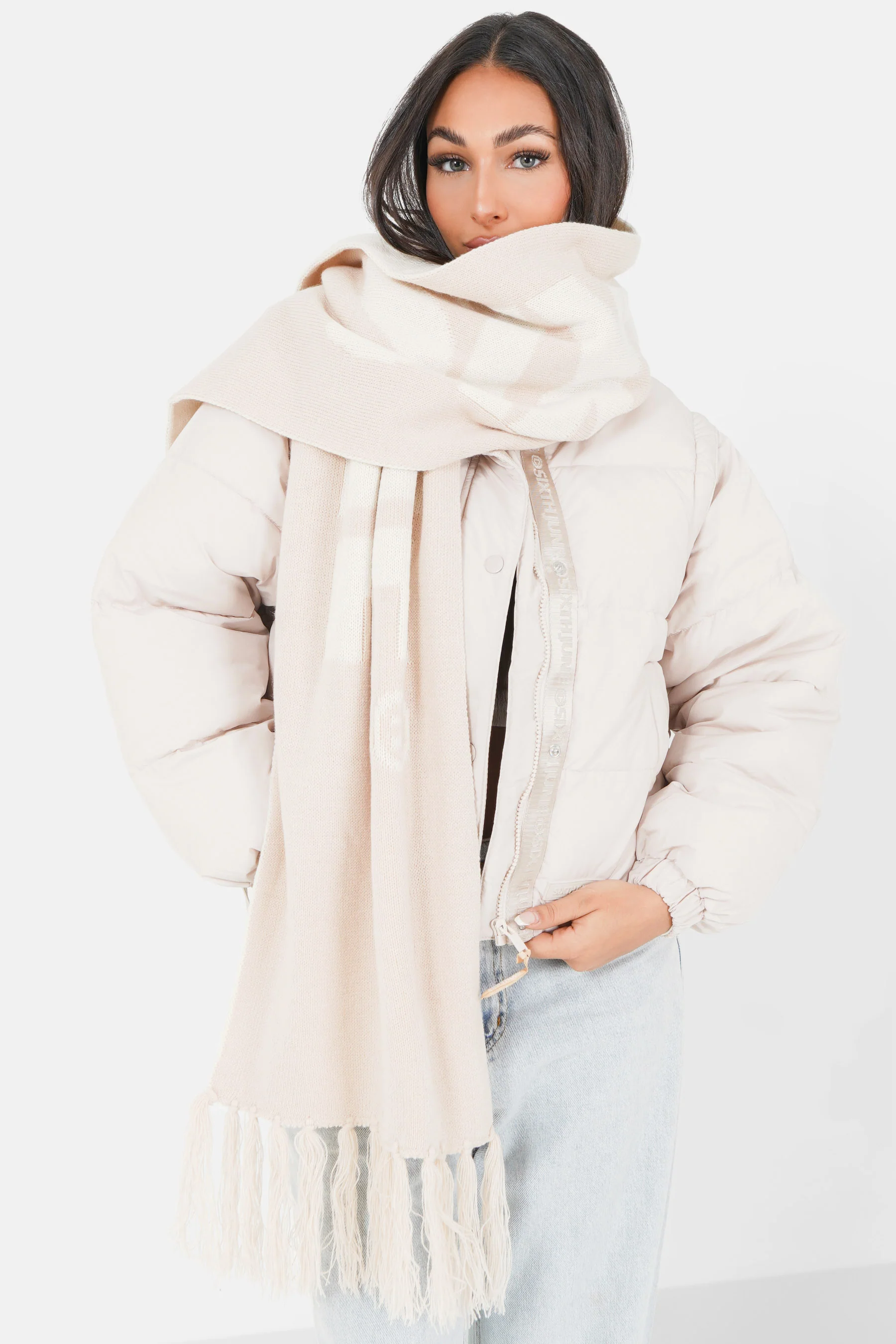 FRINGE printed logo scarf