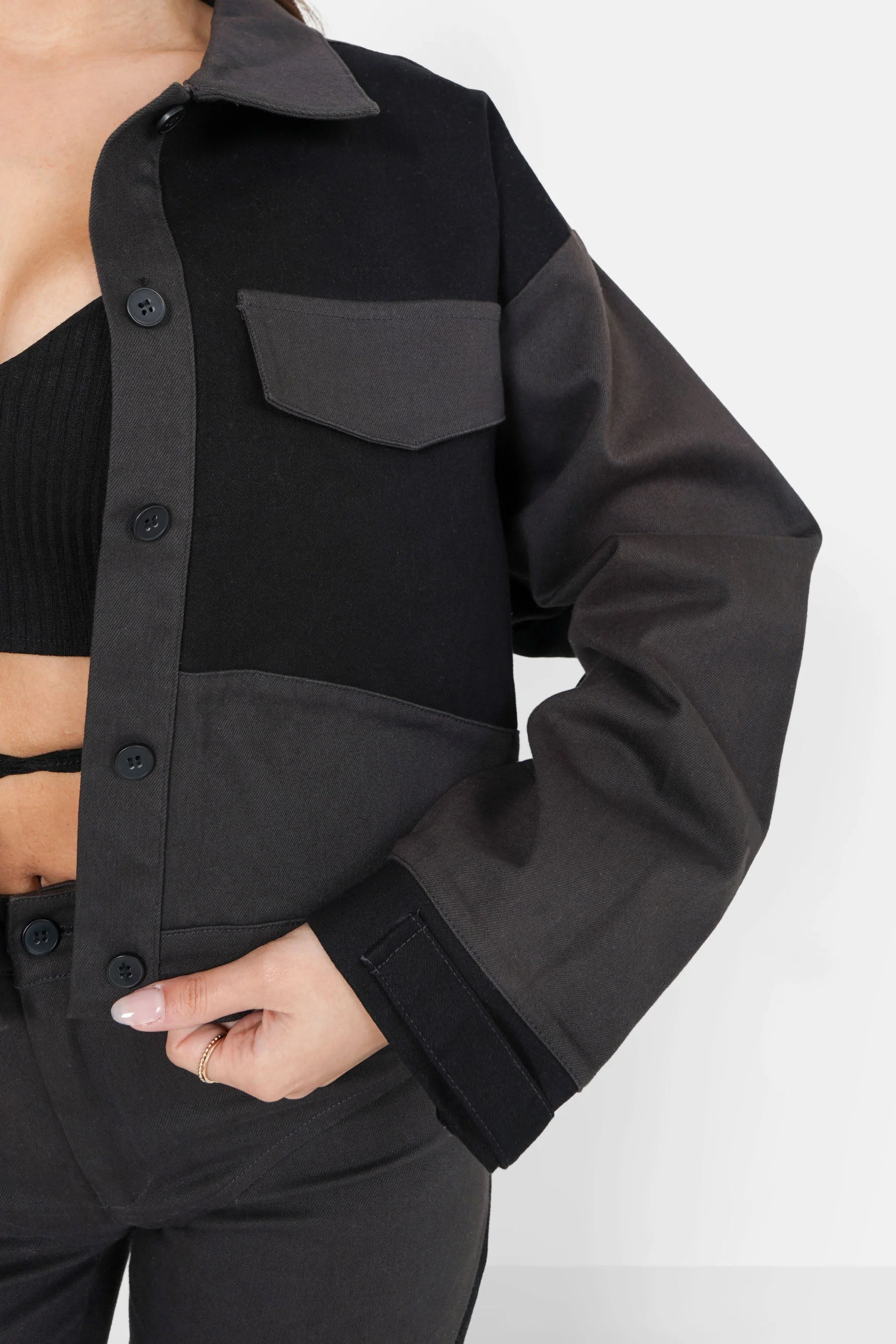 Veste bicolore courte Noir - Image 3