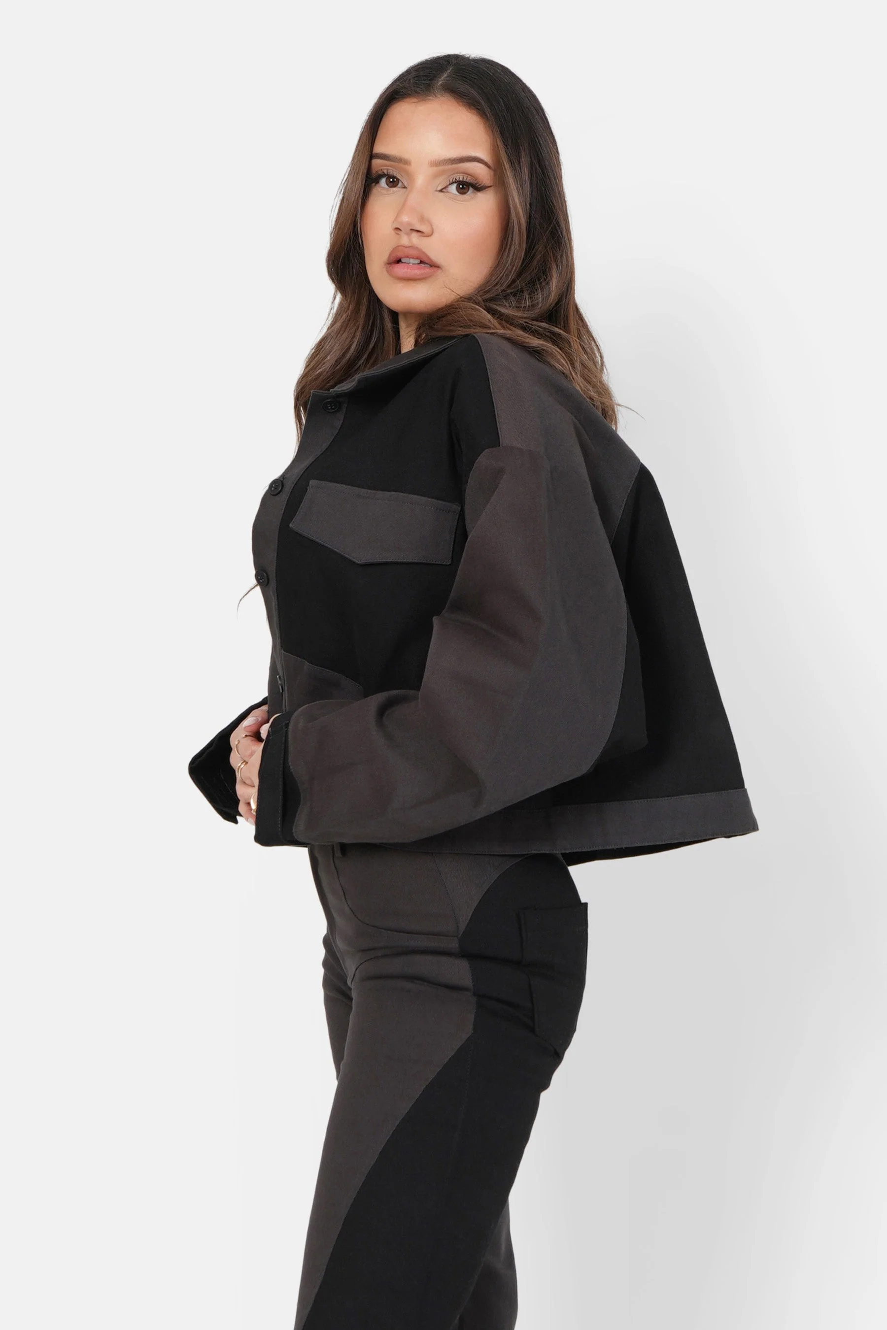 Veste bicolore courte Noir - Image 4