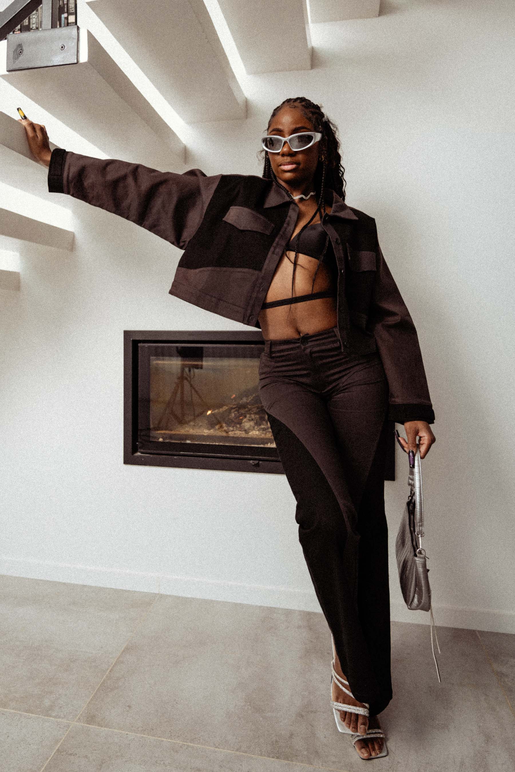 Veste bicolore courte Noir - Image 6