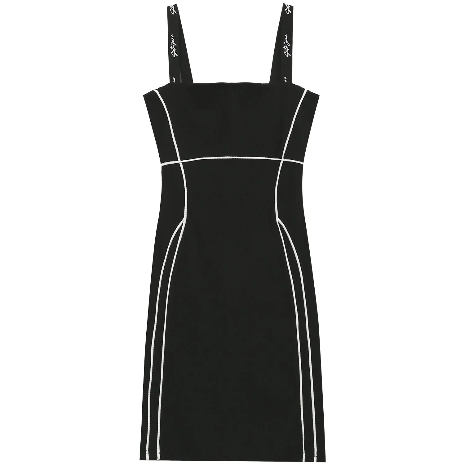 Robe bretelles côtelée Noir - Image 6