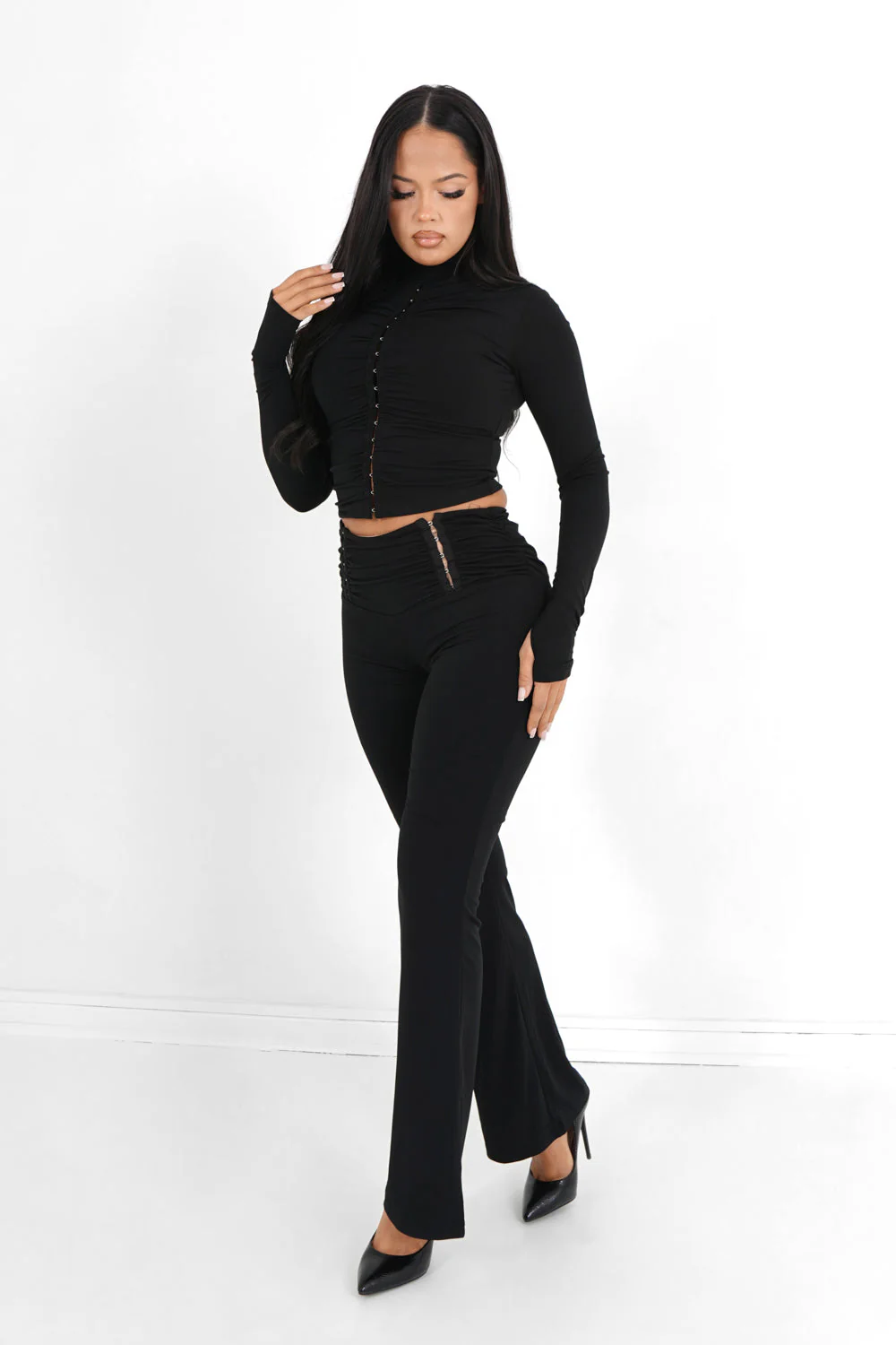 Pantalon fluide agrafes Noir - Image 2