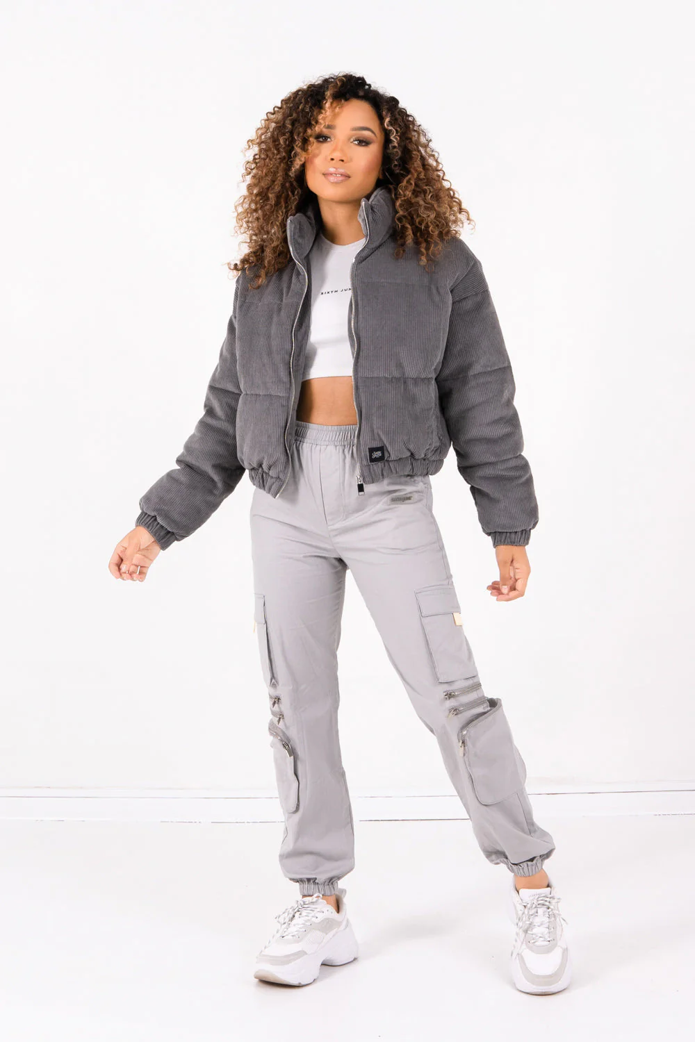 Doudoune courte velours Gris - Image 2