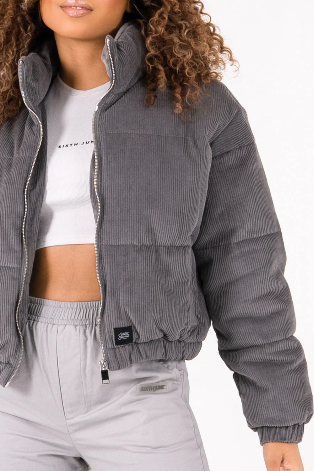 Doudoune courte velours Gris - Image 3