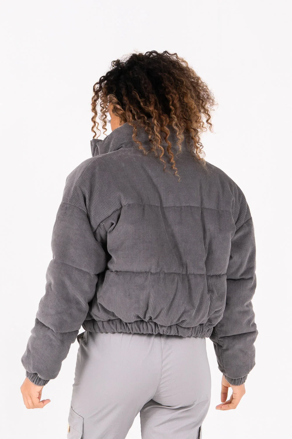 Doudoune courte velours Gris - Image 5