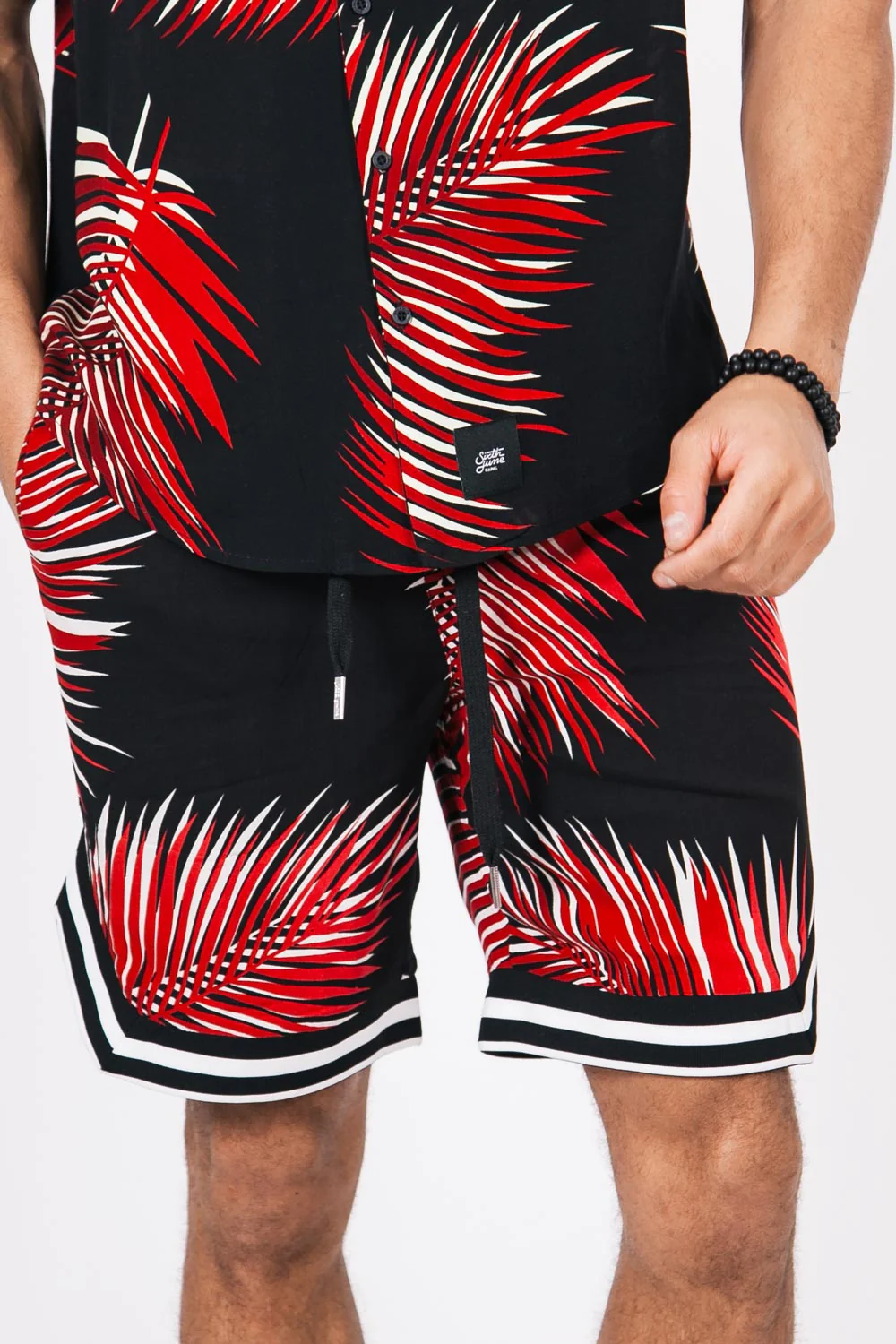 Short feuilles palmiers noir rouge - Image 3