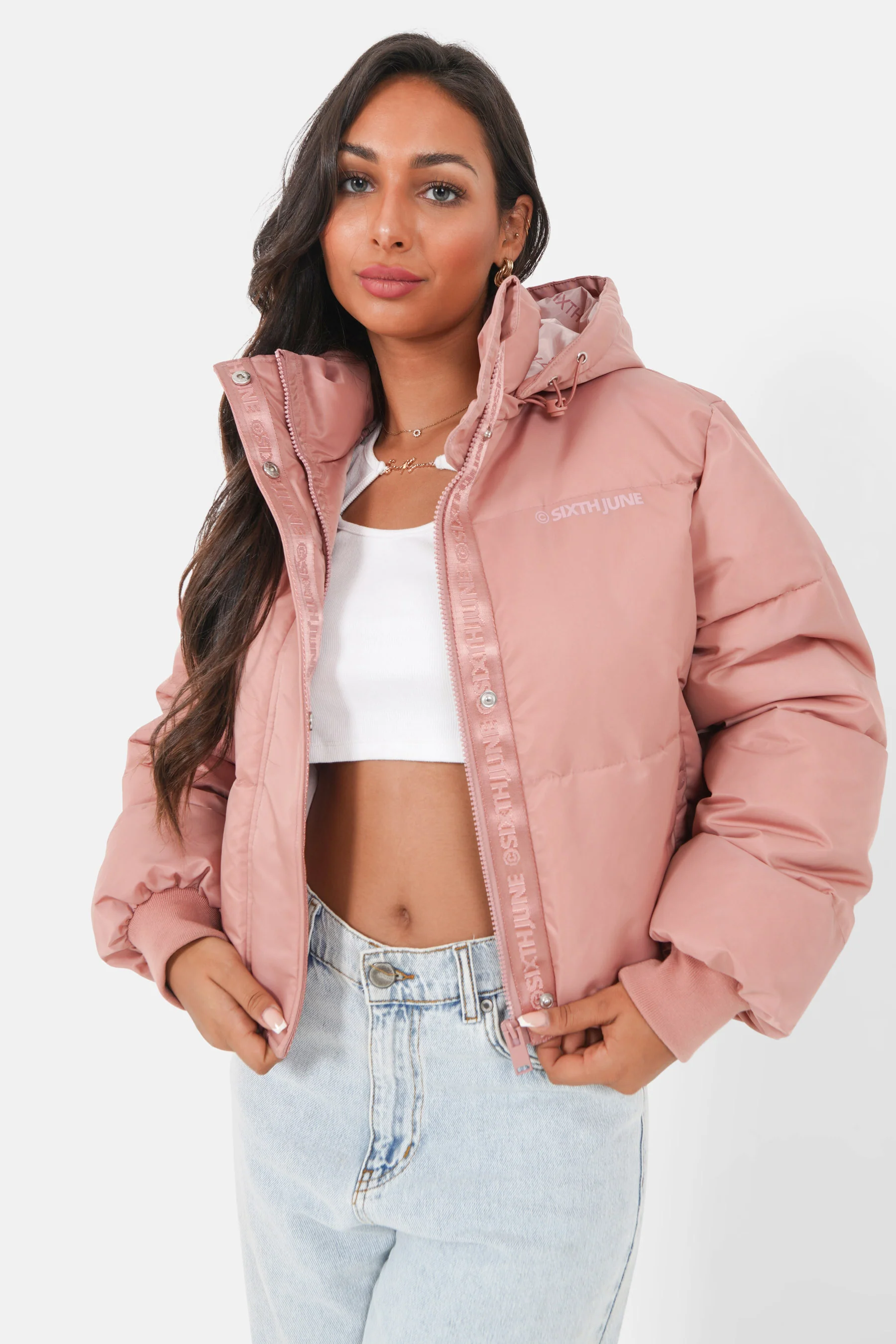 Doudoune courte nylon épais Rose