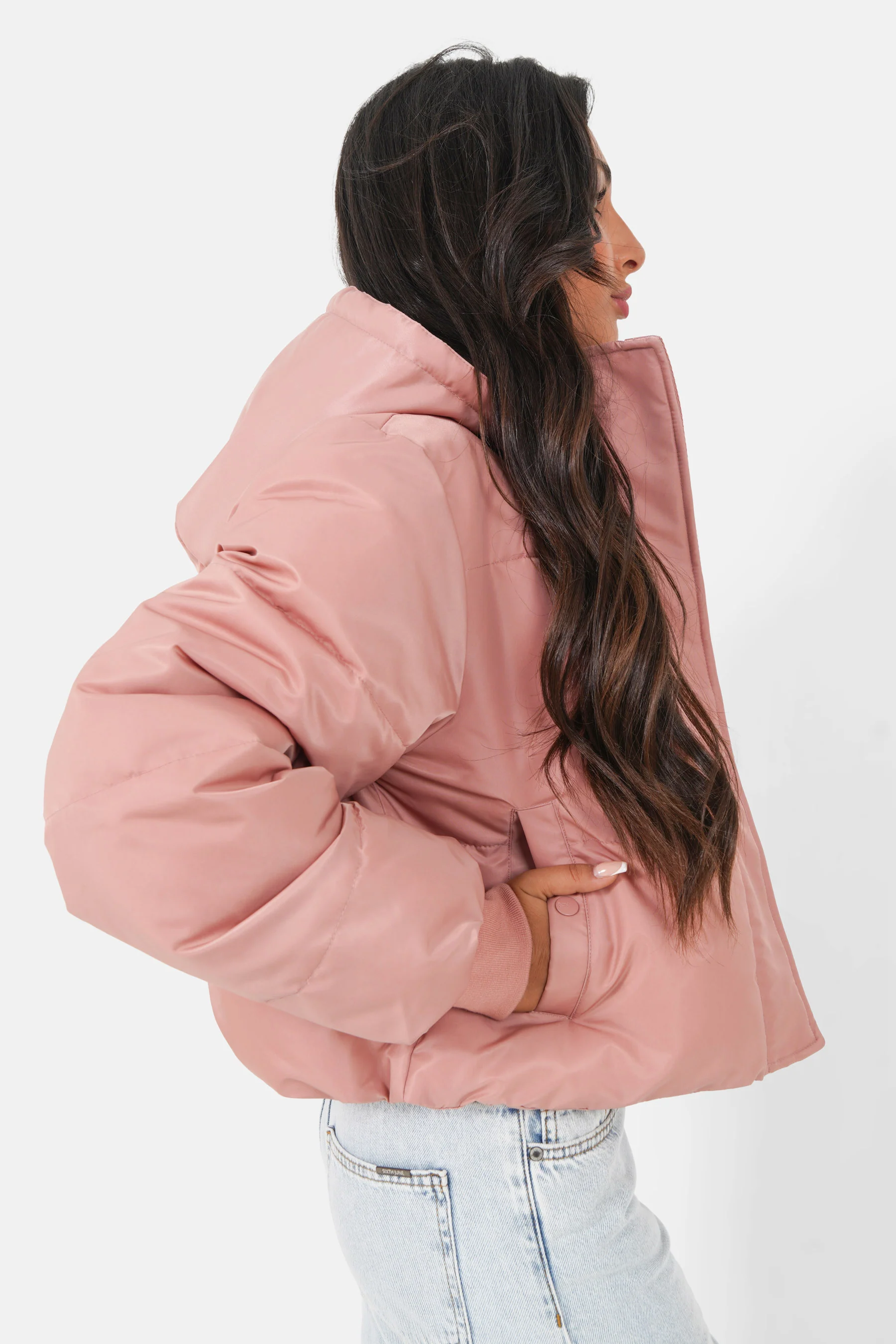 Doudoune courte nylon épais Rose - Image 4