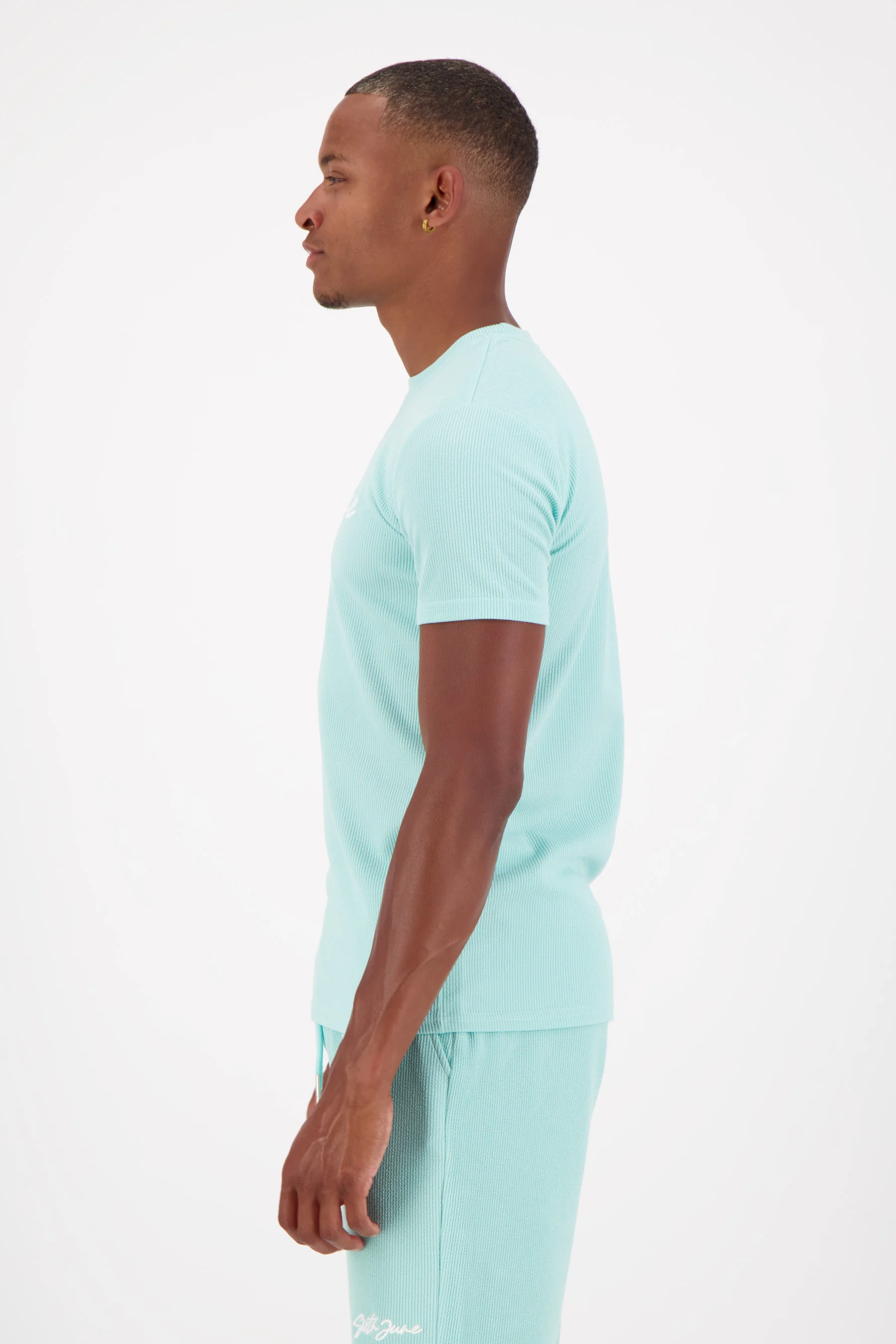 T-shirt texturé épais logo Bleu turquoise - Image 4