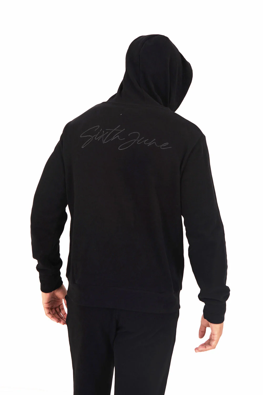 Sweat capuche côtelé cordon Noir - Image 5