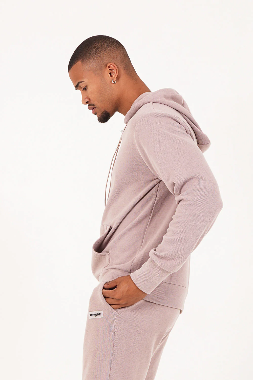 Sweat capuche côtelé cordon Beige - Image 4