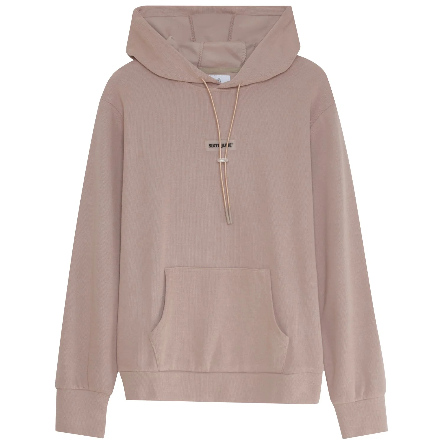 Sweat capuche côtelé cordon Beige - Image 6